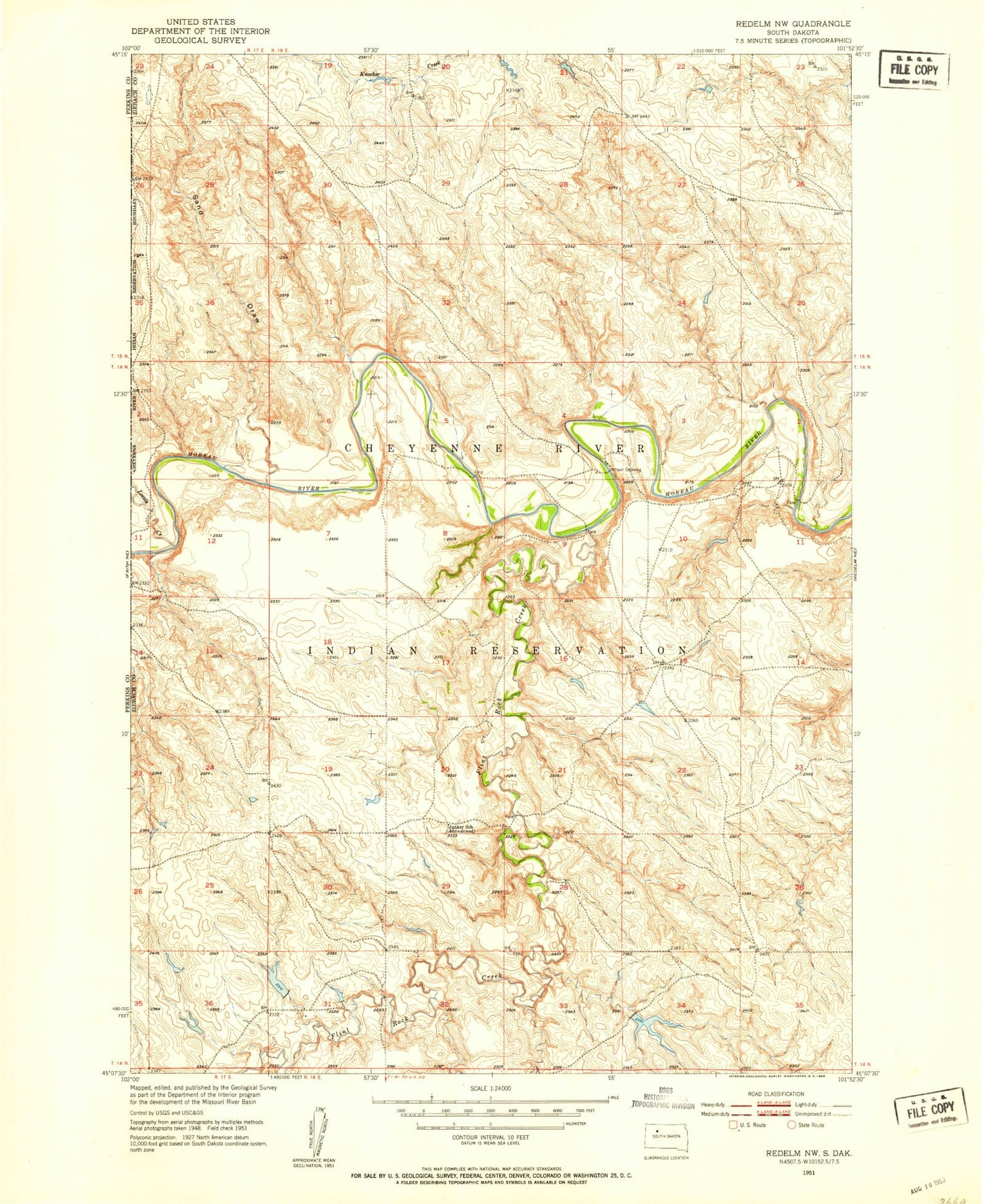 Classic USGS Red Elm NW South Dakota 7.5'x7.5' Topo Map Image
