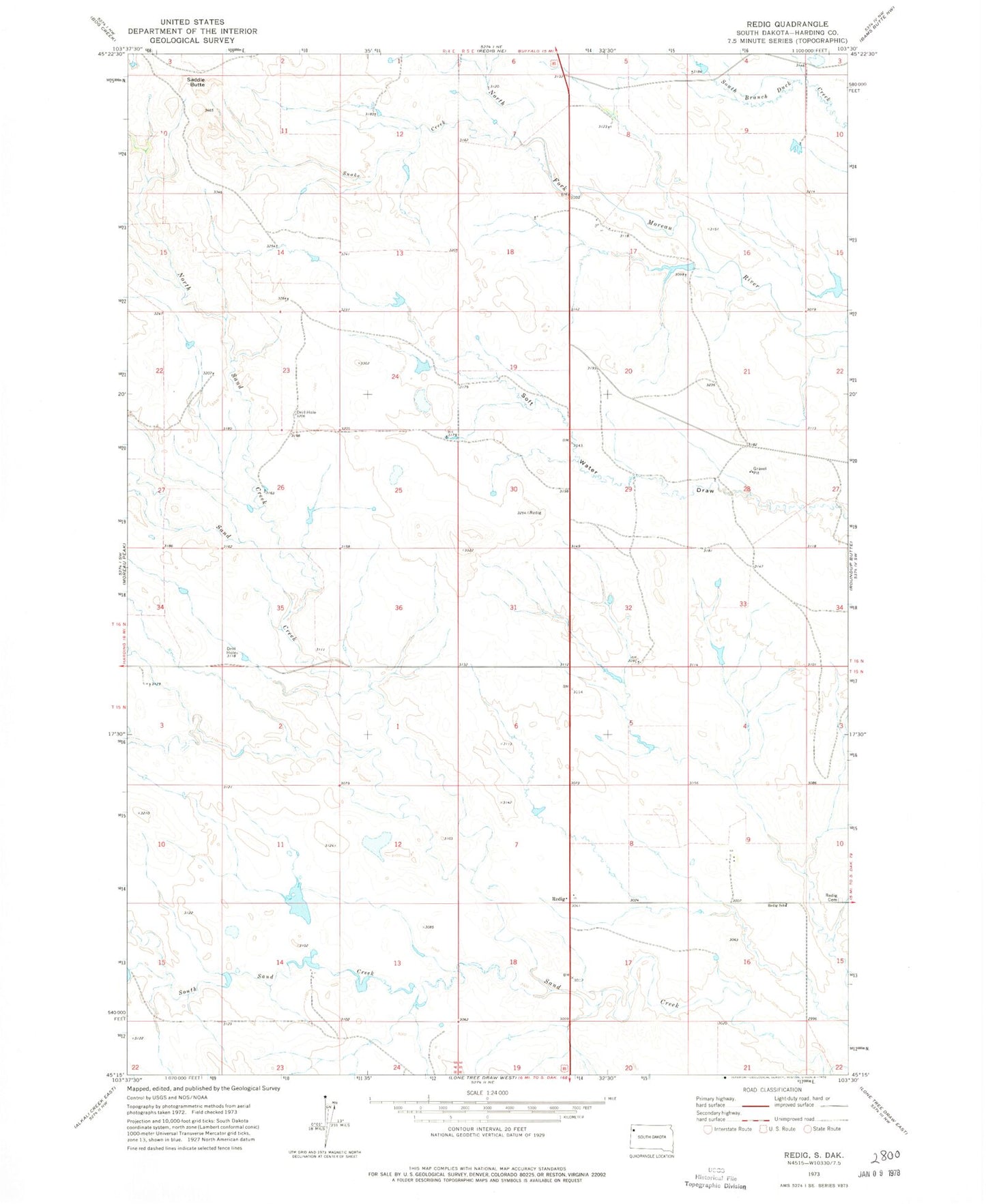 Classic USGS Redig South Dakota 7.5'x7.5' Topo Map Image
