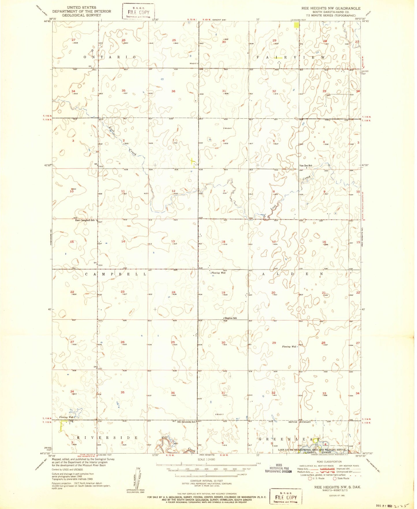 Classic USGS Ree Heights NW South Dakota 7.5'x7.5' Topo Map Image