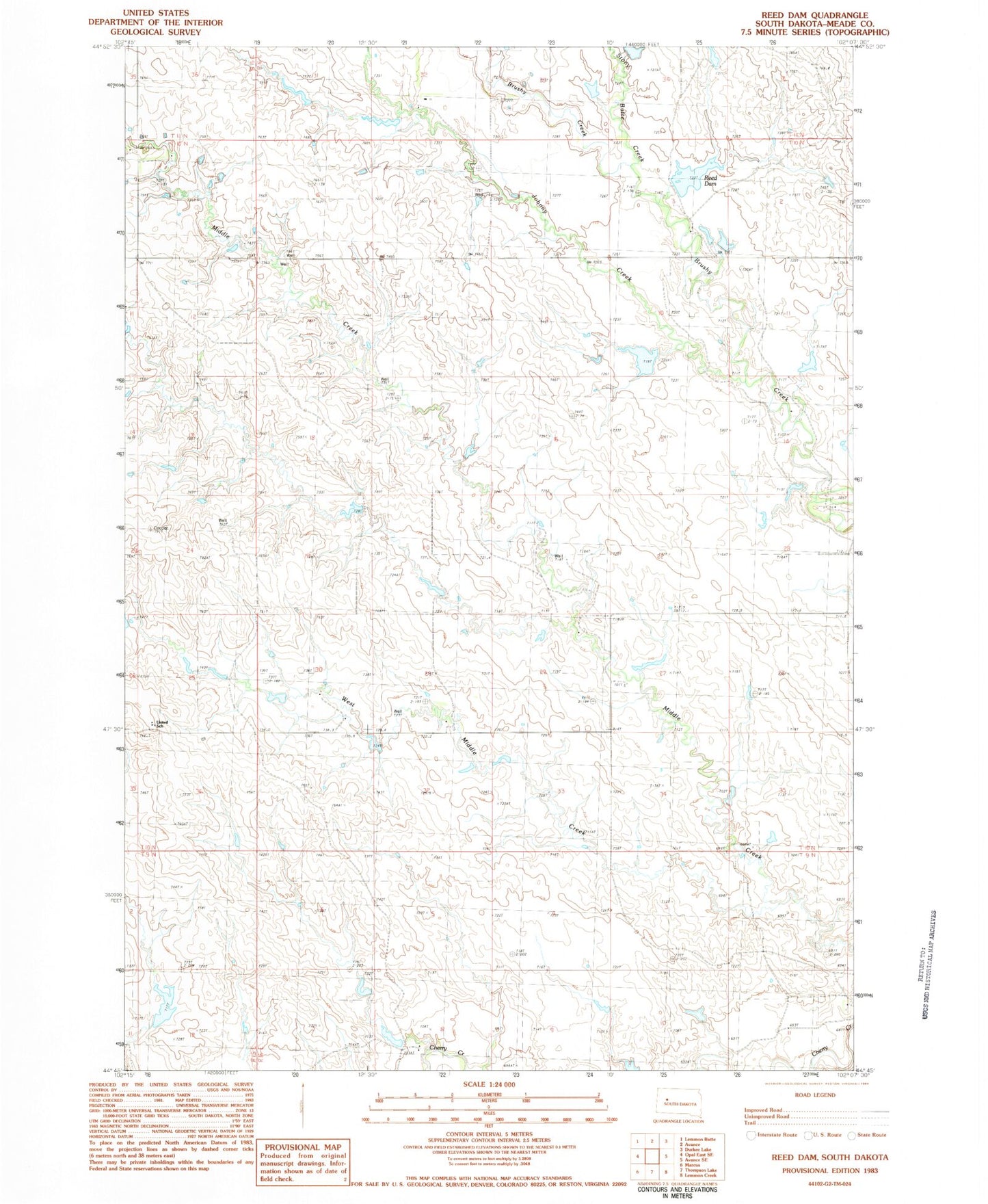 Classic USGS Reed Dam South Dakota 7.5'x7.5' Topo Map Image