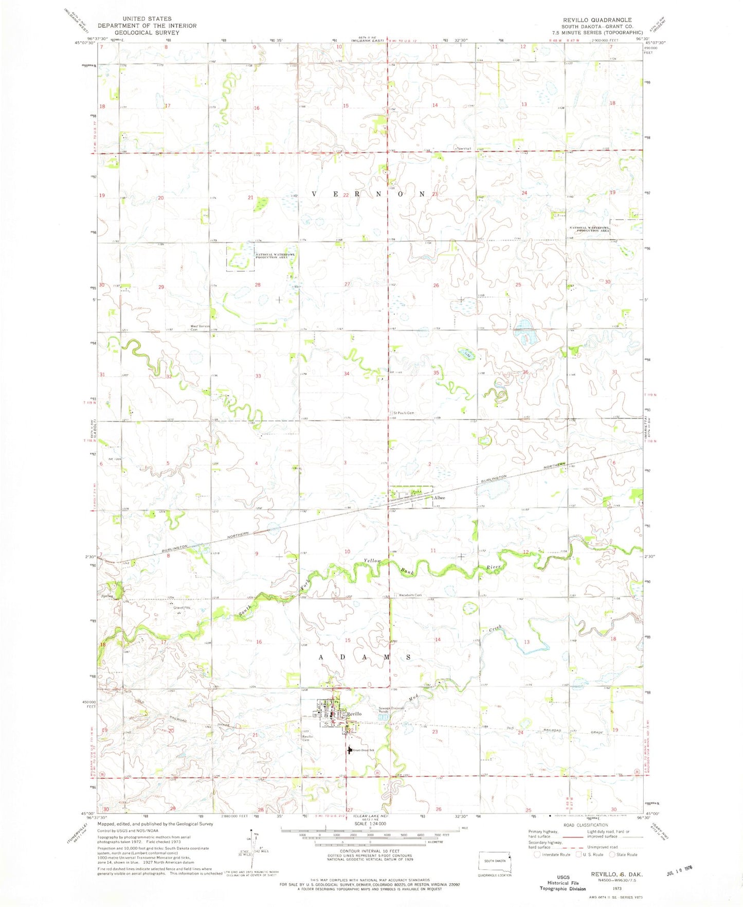 Classic USGS Revillo South Dakota 7.5'x7.5' Topo Map Image