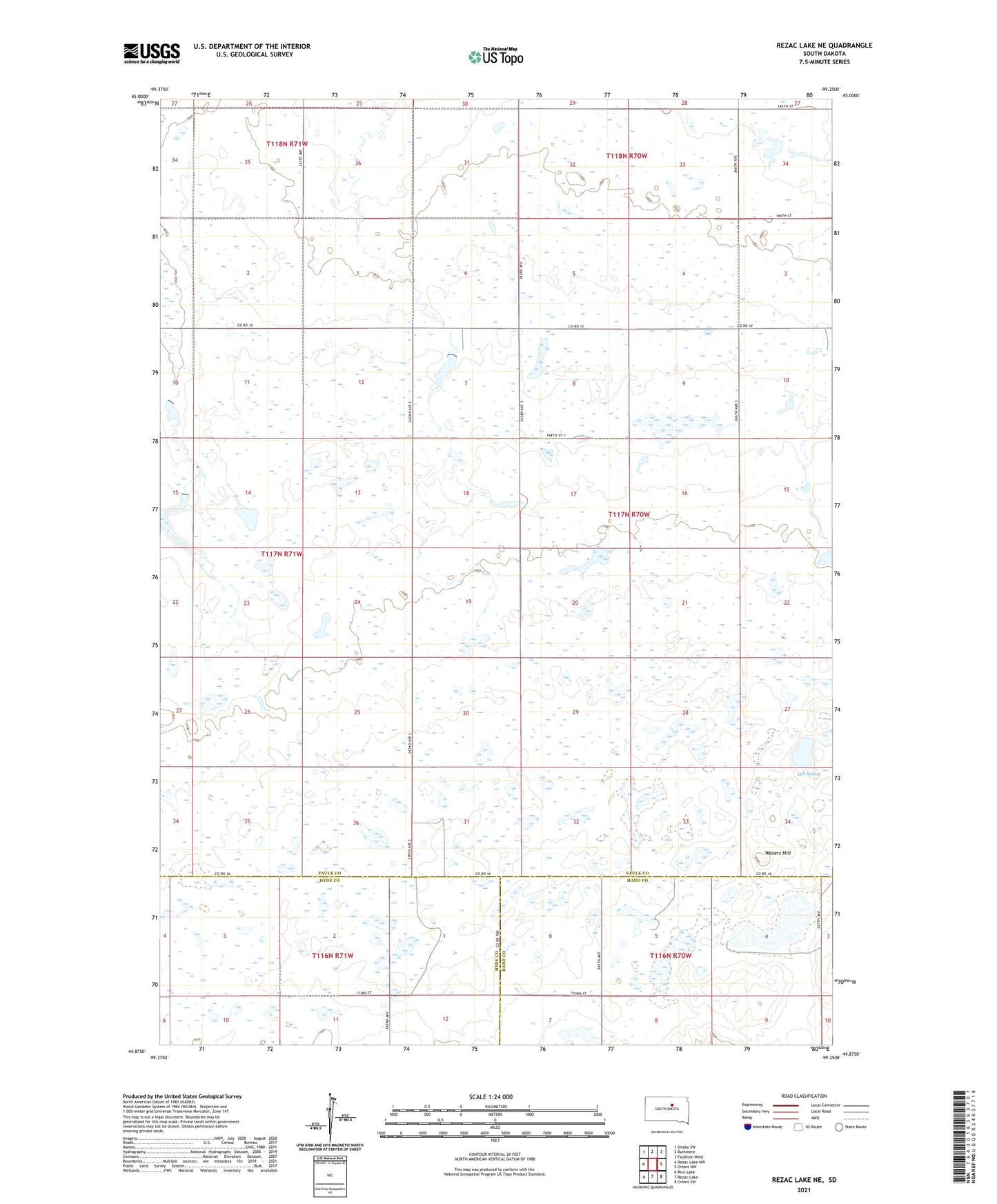 Rezac Lake NE South Dakota US Topo Map Image