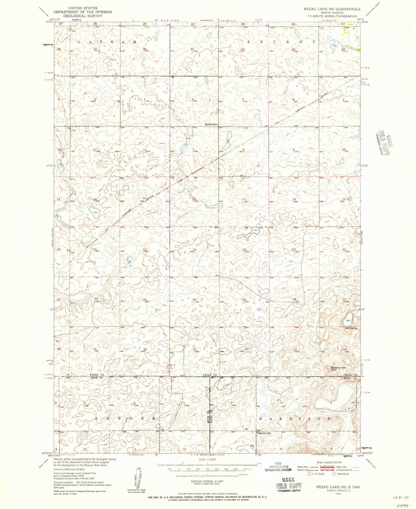 Classic USGS Rezac Lake NE South Dakota 7.5'x7.5' Topo Map Image