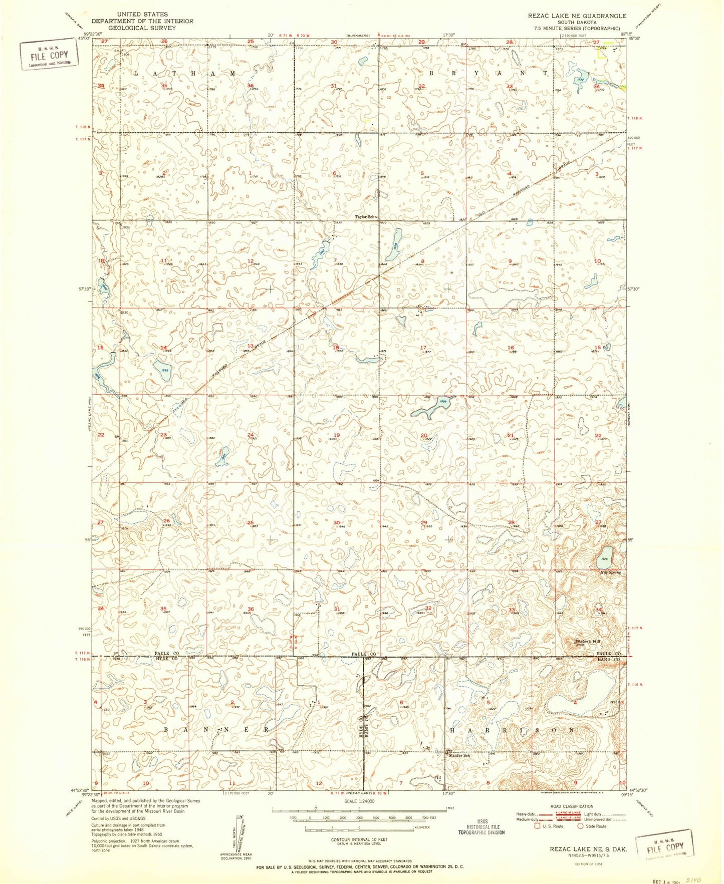 Classic USGS Rezac Lake NE South Dakota 7.5'x7.5' Topo Map Image