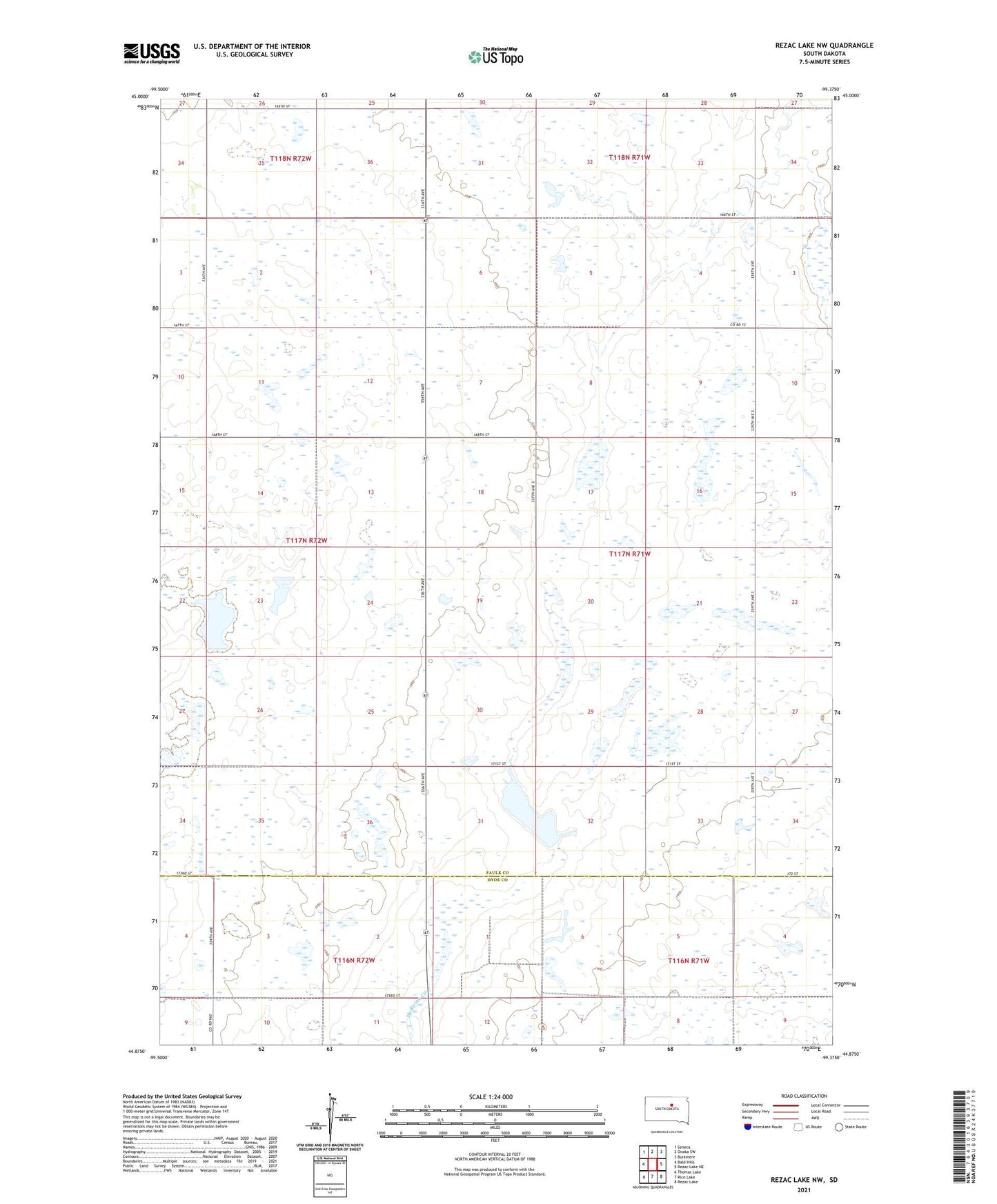 Rezac Lake NW South Dakota US Topo Map Image