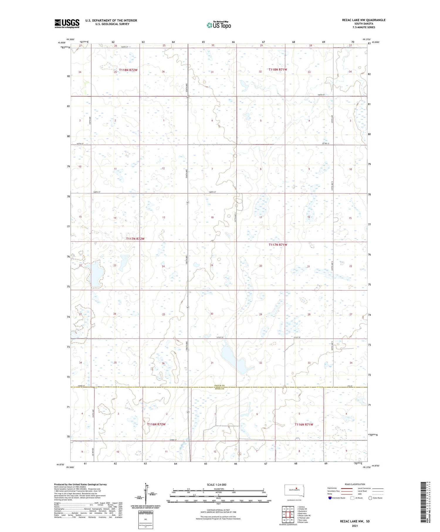 Rezac Lake NW South Dakota US Topo Map Image