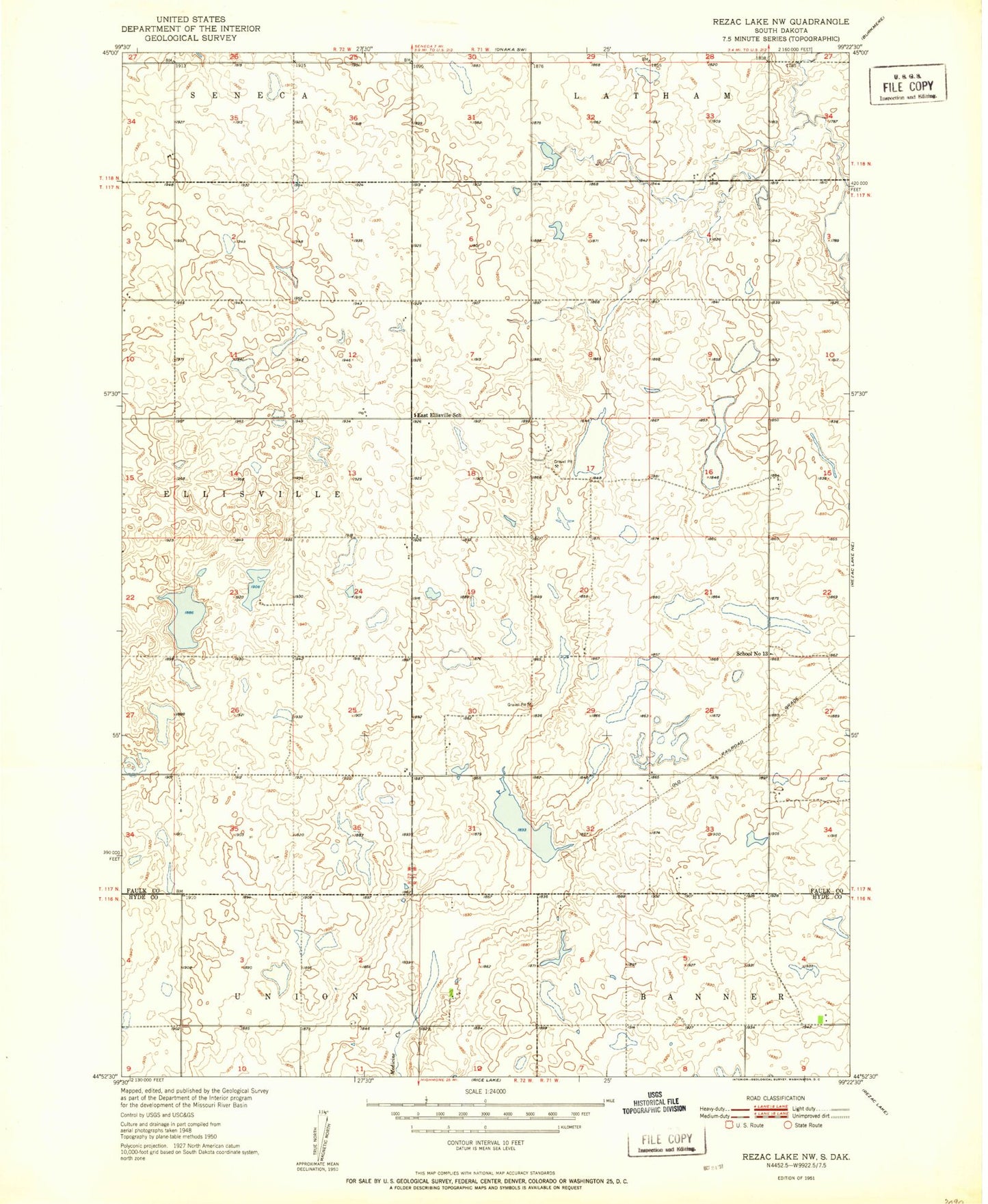 Classic USGS Rezac Lake NW South Dakota 7.5'x7.5' Topo Map Image