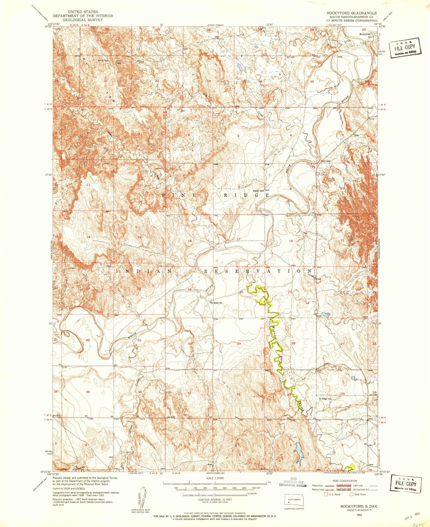 Classic USGS Rockyford South Dakota 7.5'x7.5' Topo Map Image