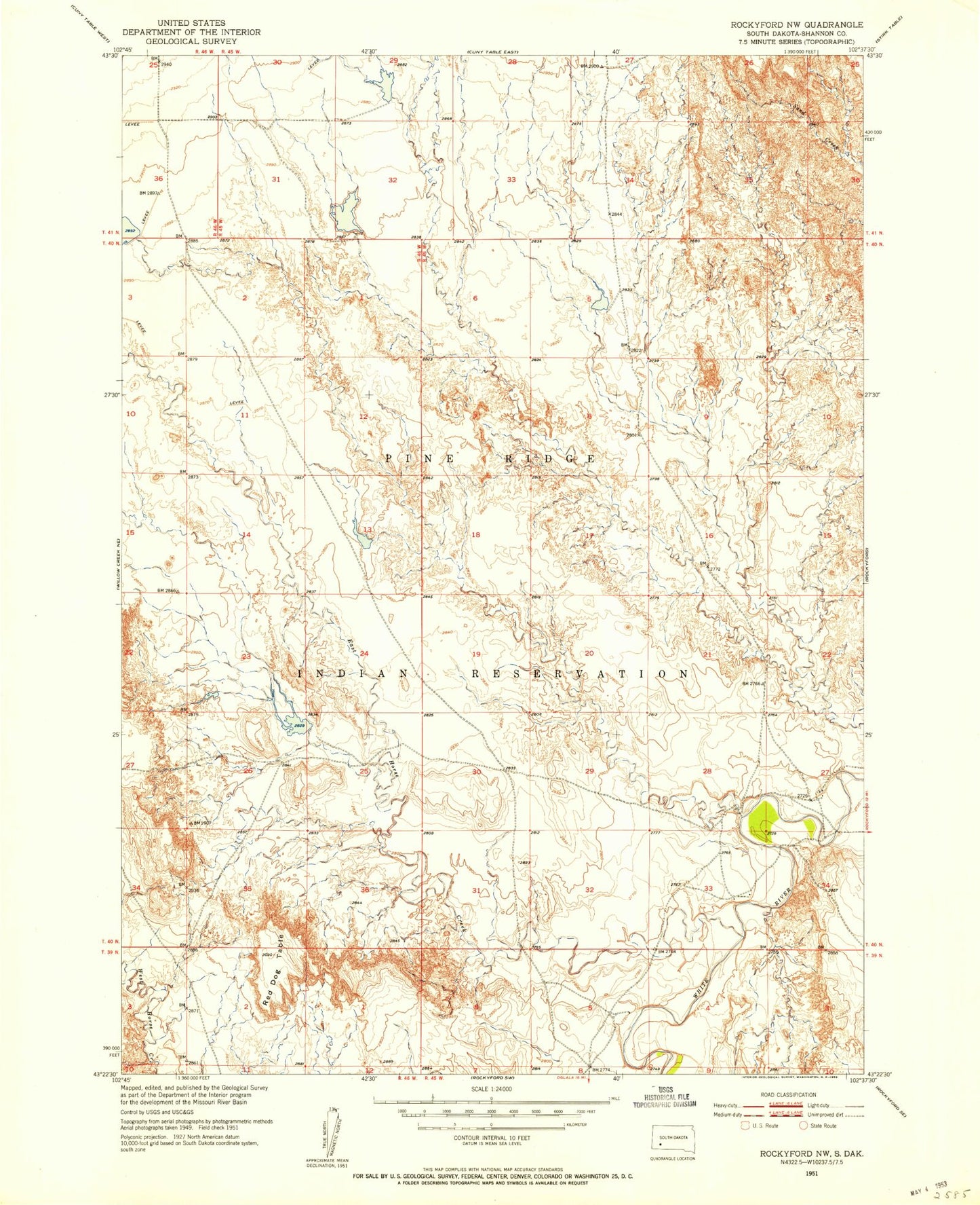 Classic USGS Rockyford NW South Dakota 7.5'x7.5' Topo Map Image