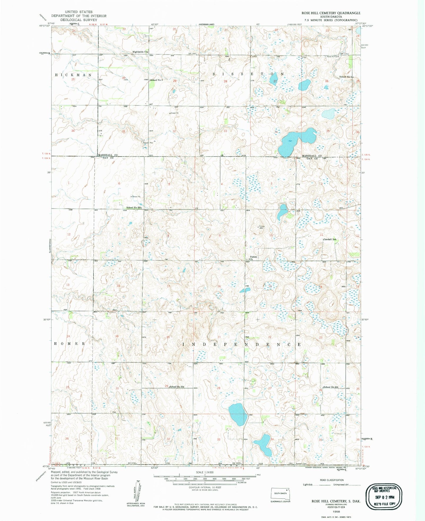 Classic USGS Rose Hill Cemetery South Dakota 7.5'x7.5' Topo Map Image