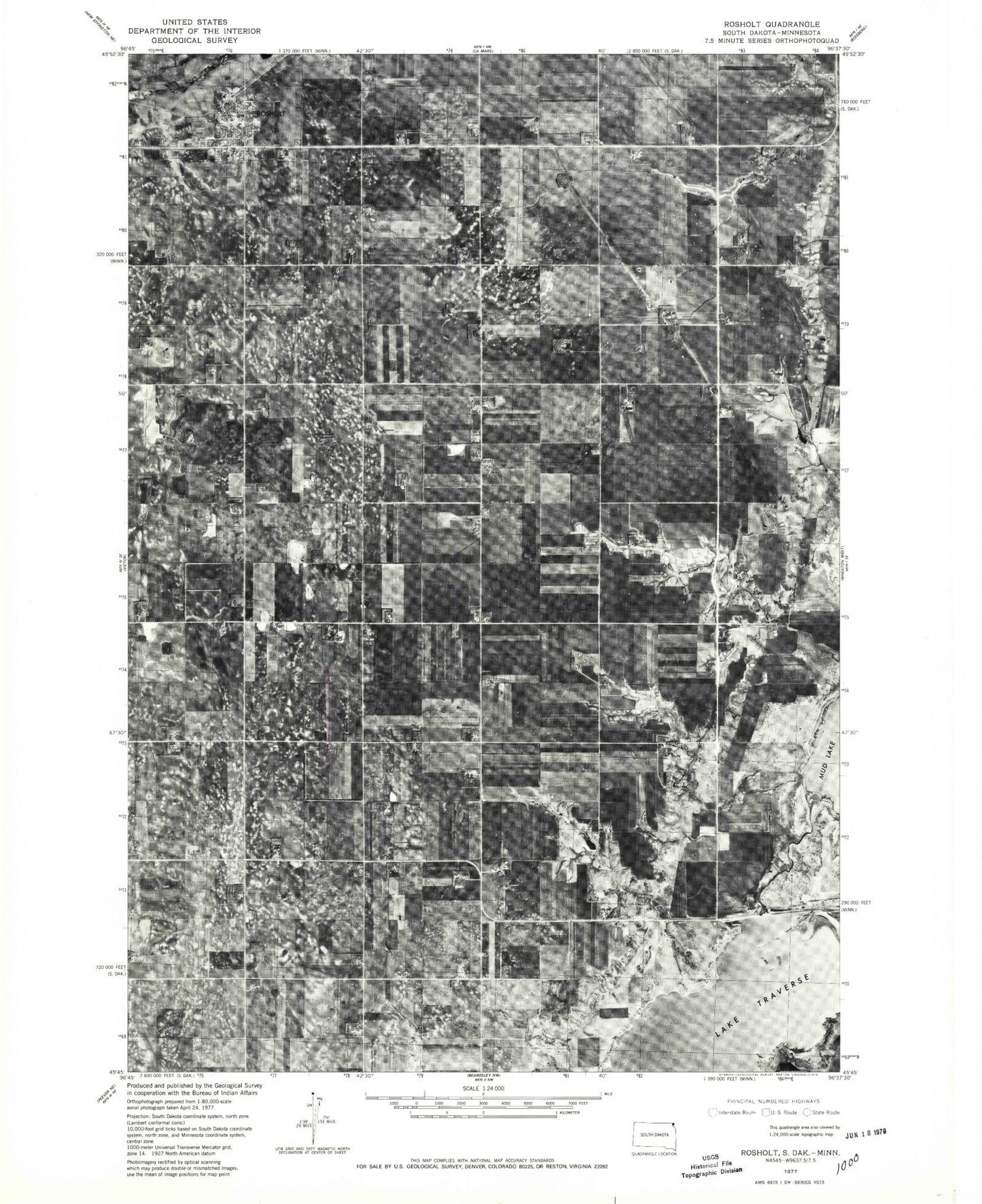 Classic USGS Rosholt South Dakota 7.5'x7.5' Topo Map Image