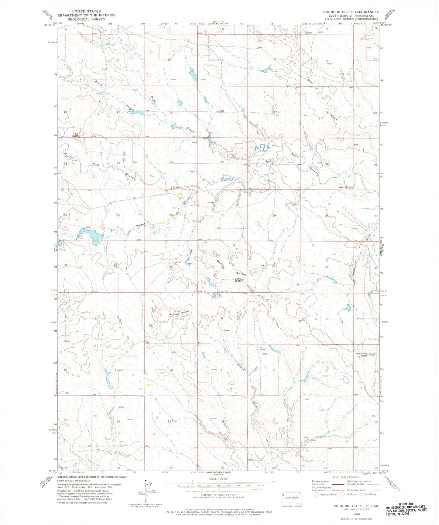 Classic USGS Roswell South Dakota 7.5'x7.5' Topo Map Image