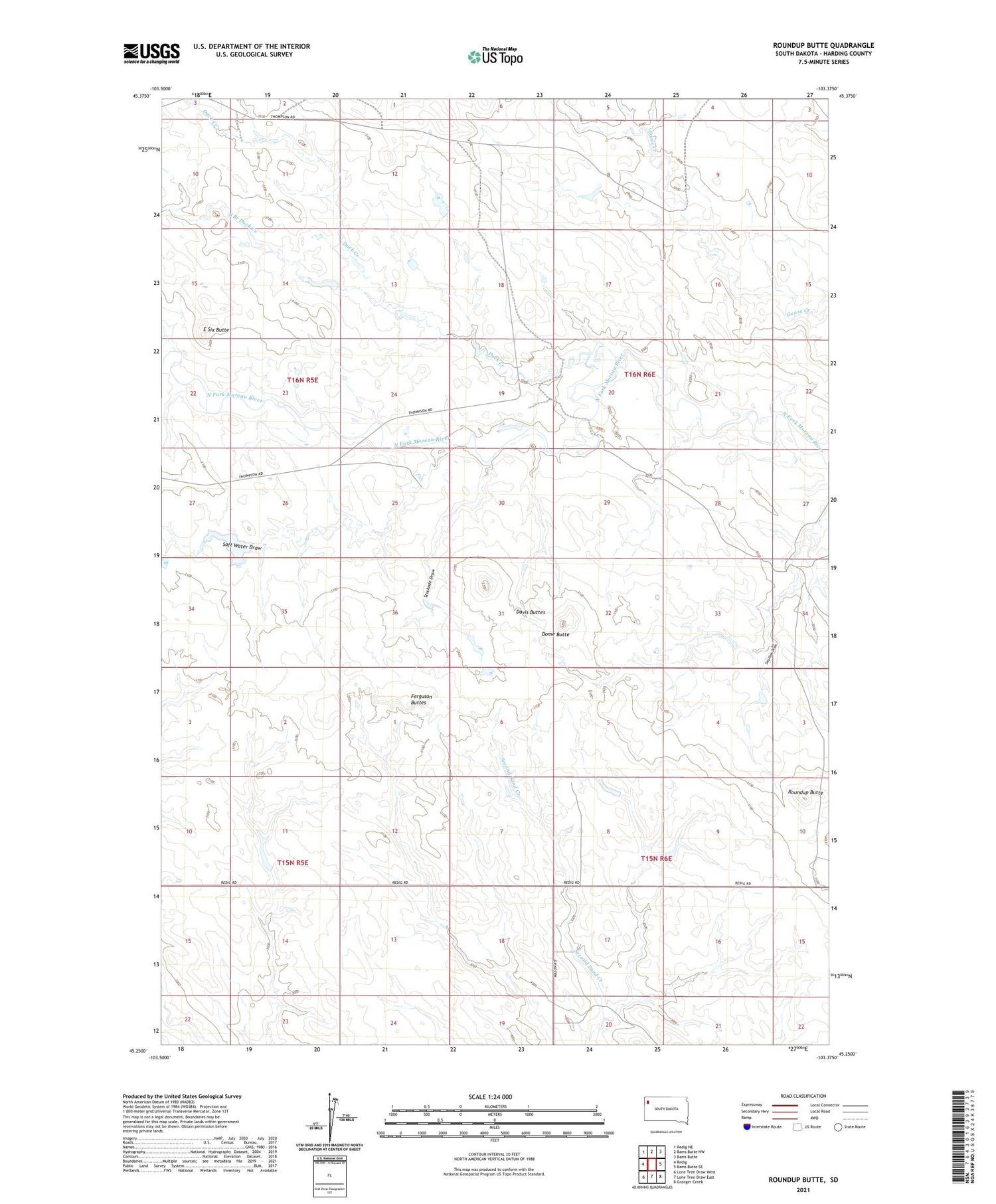 Roundup Butte South Dakota US Topo Map Image