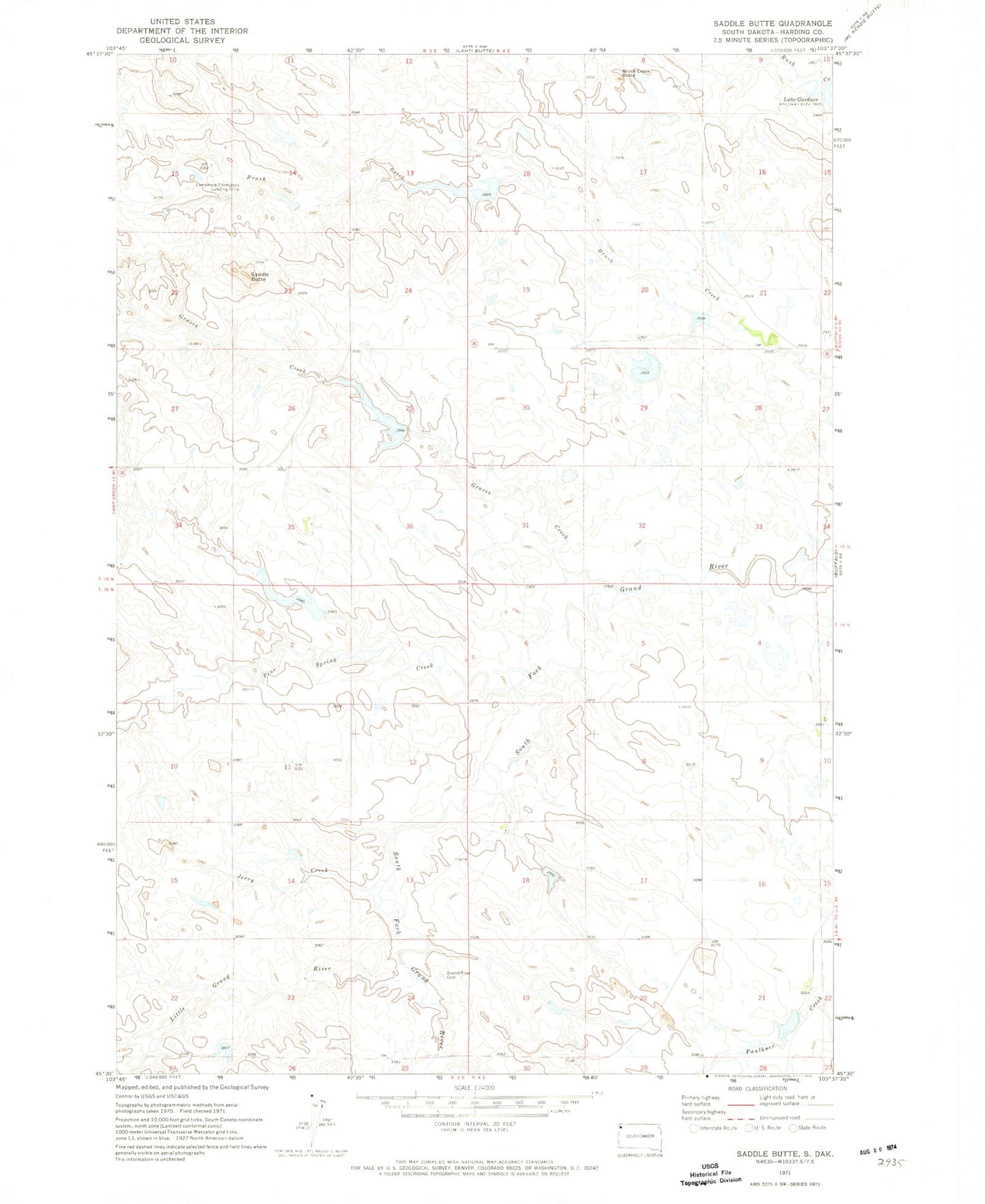 Classic USGS Saddle Butte South Dakota 7.5'x7.5' Topo Map Image