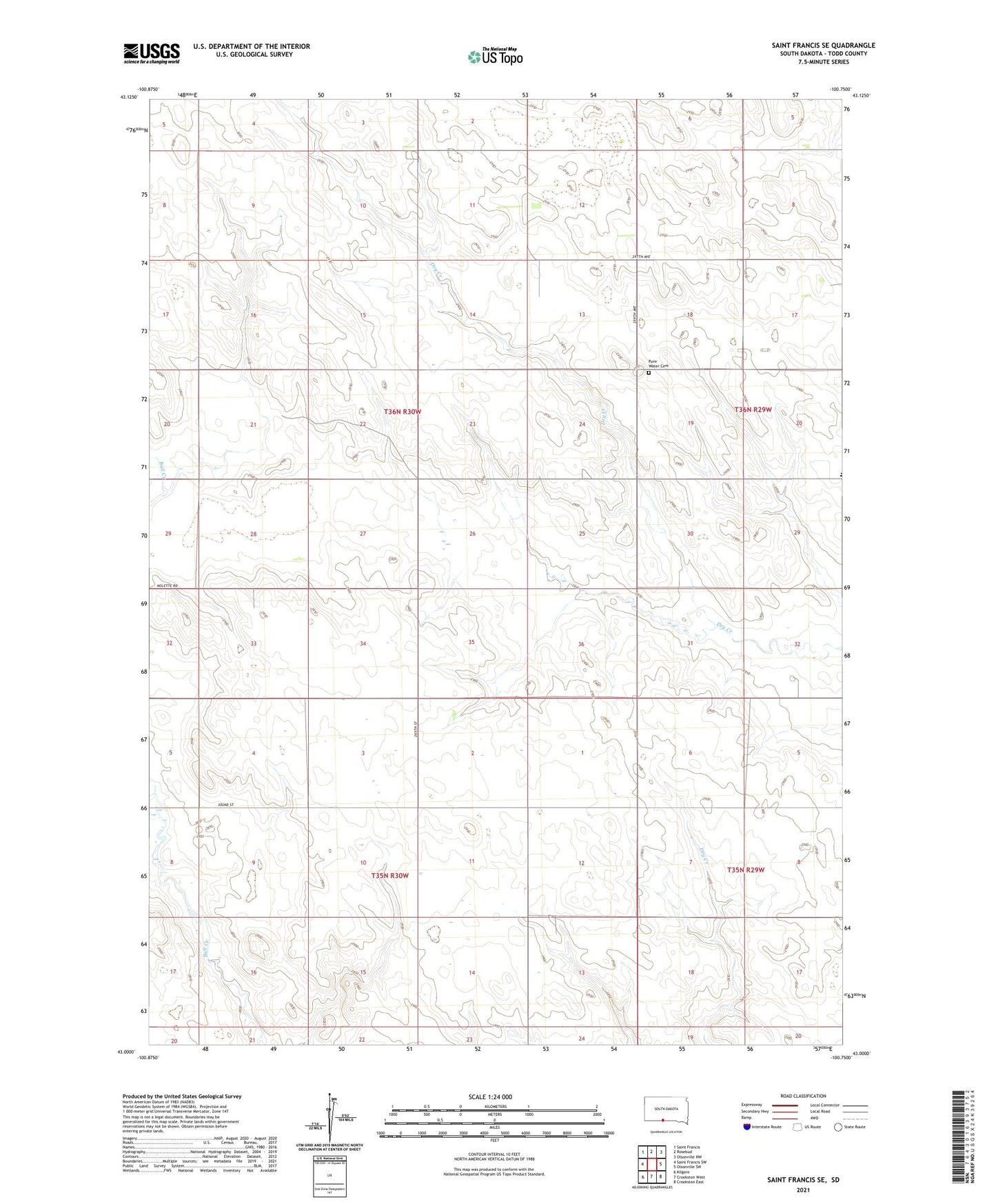 Saint Francis SE South Dakota US Topo Map Image