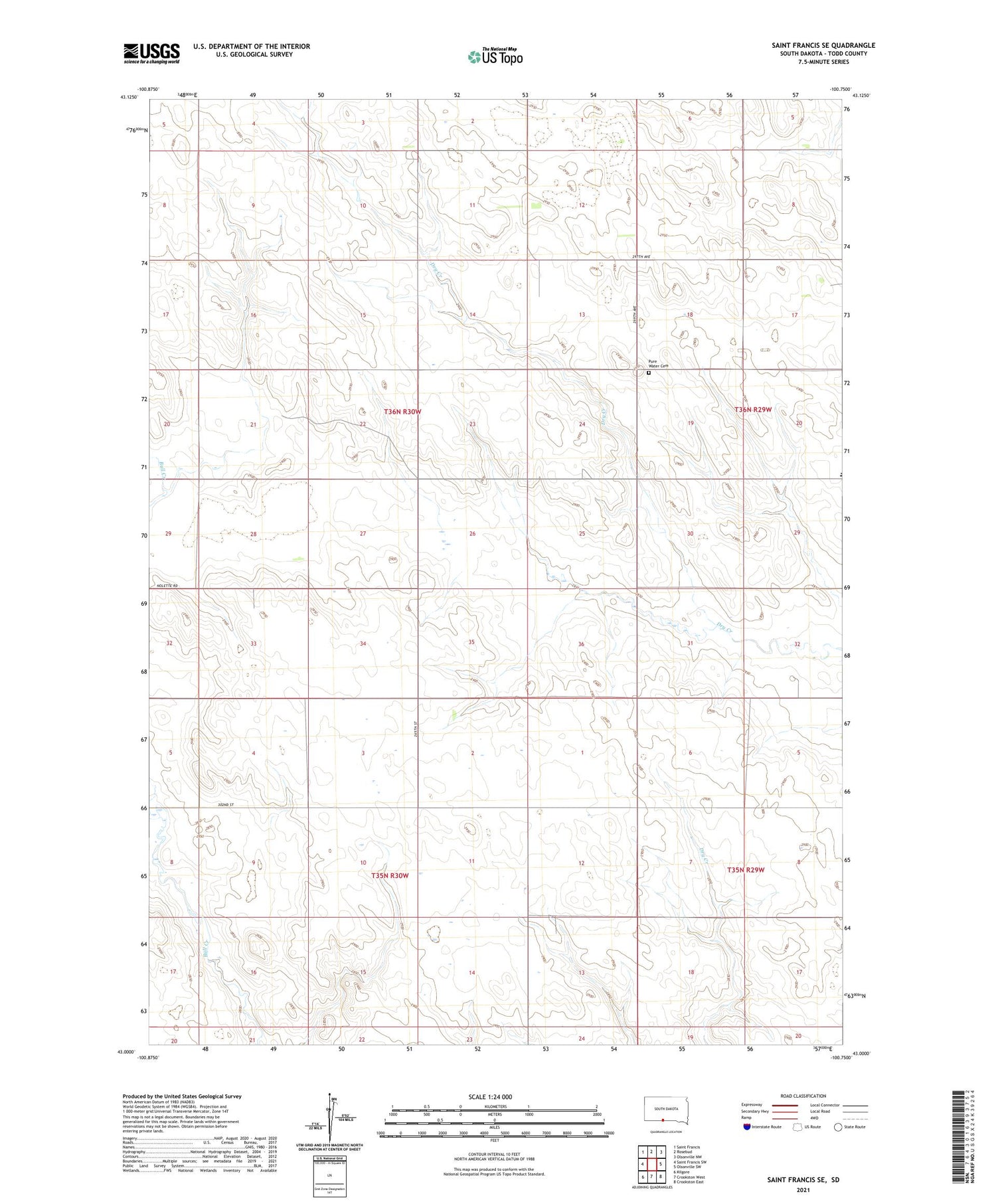 Saint Francis SE South Dakota US Topo Map Image
