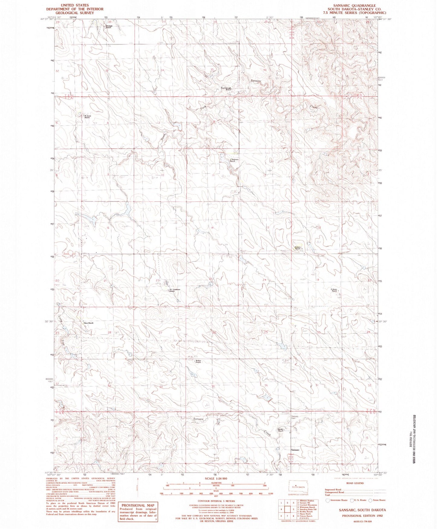 Classic USGS Sansarc South Dakota 7.5'x7.5' Topo Map Image