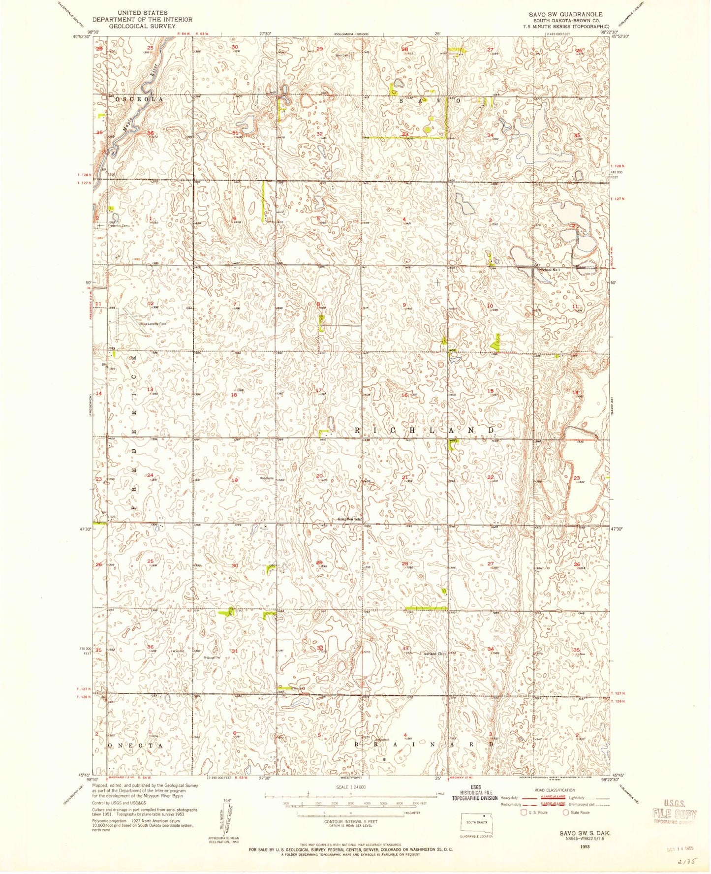 Classic USGS Savo SW South Dakota 7.5'x7.5' Topo Map Image