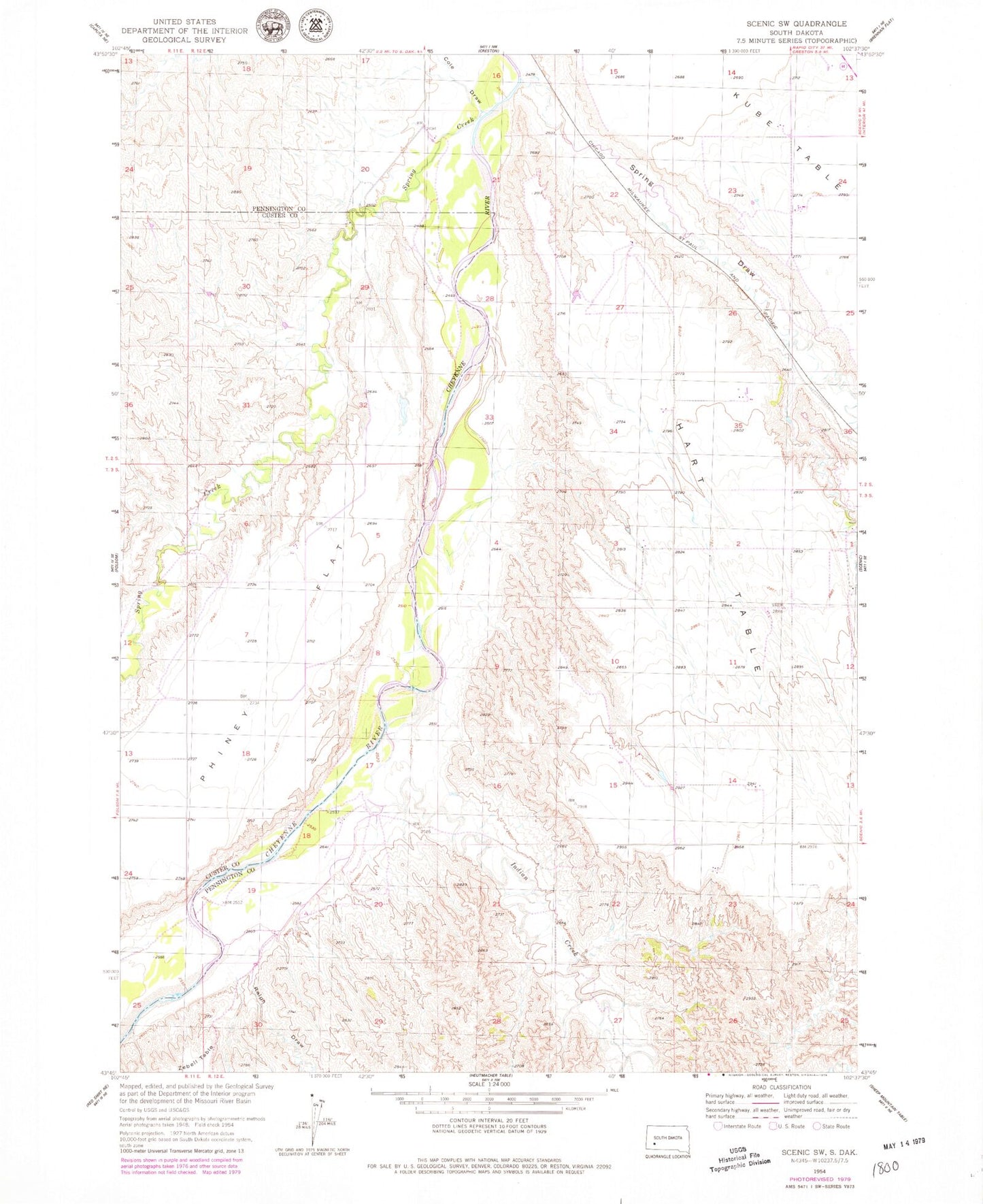 Classic USGS Scenic SW South Dakota 7.5'x7.5' Topo Map Image