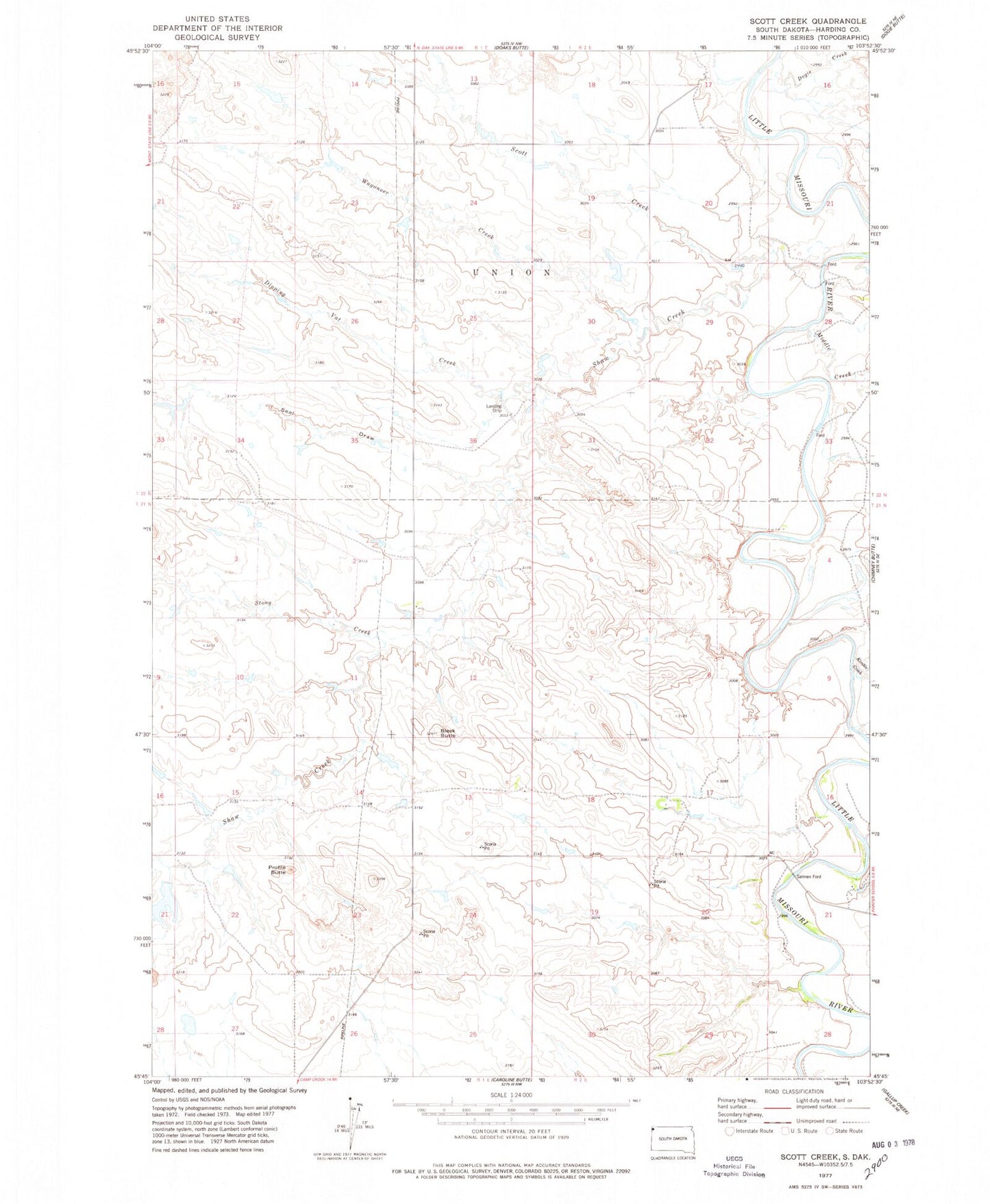 Classic USGS Scott Creek South Dakota 7.5'x7.5' Topo Map Image