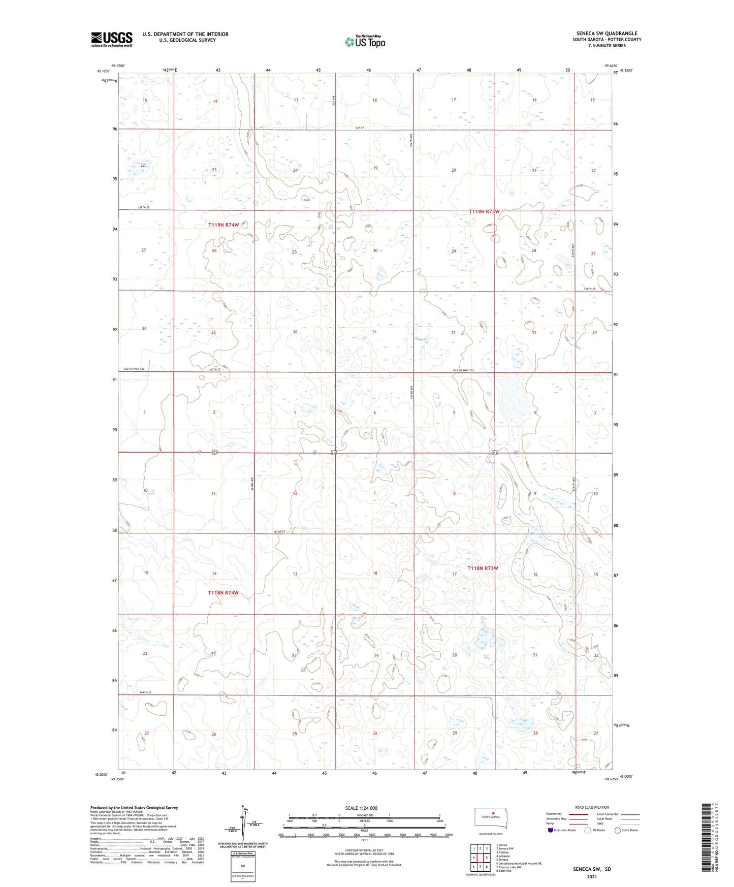 Seneca SW South Dakota US Topo Map Image