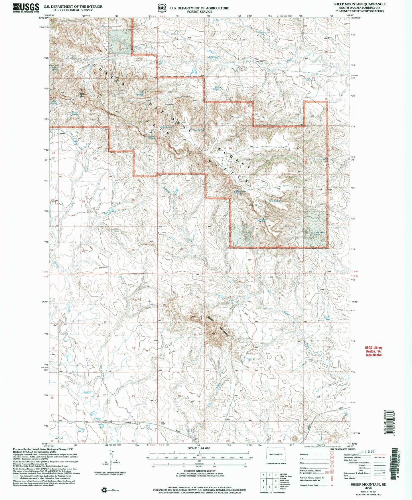 Classic USGS Sheep Mountain South Dakota 7.5'x7.5' Topo Map Image
