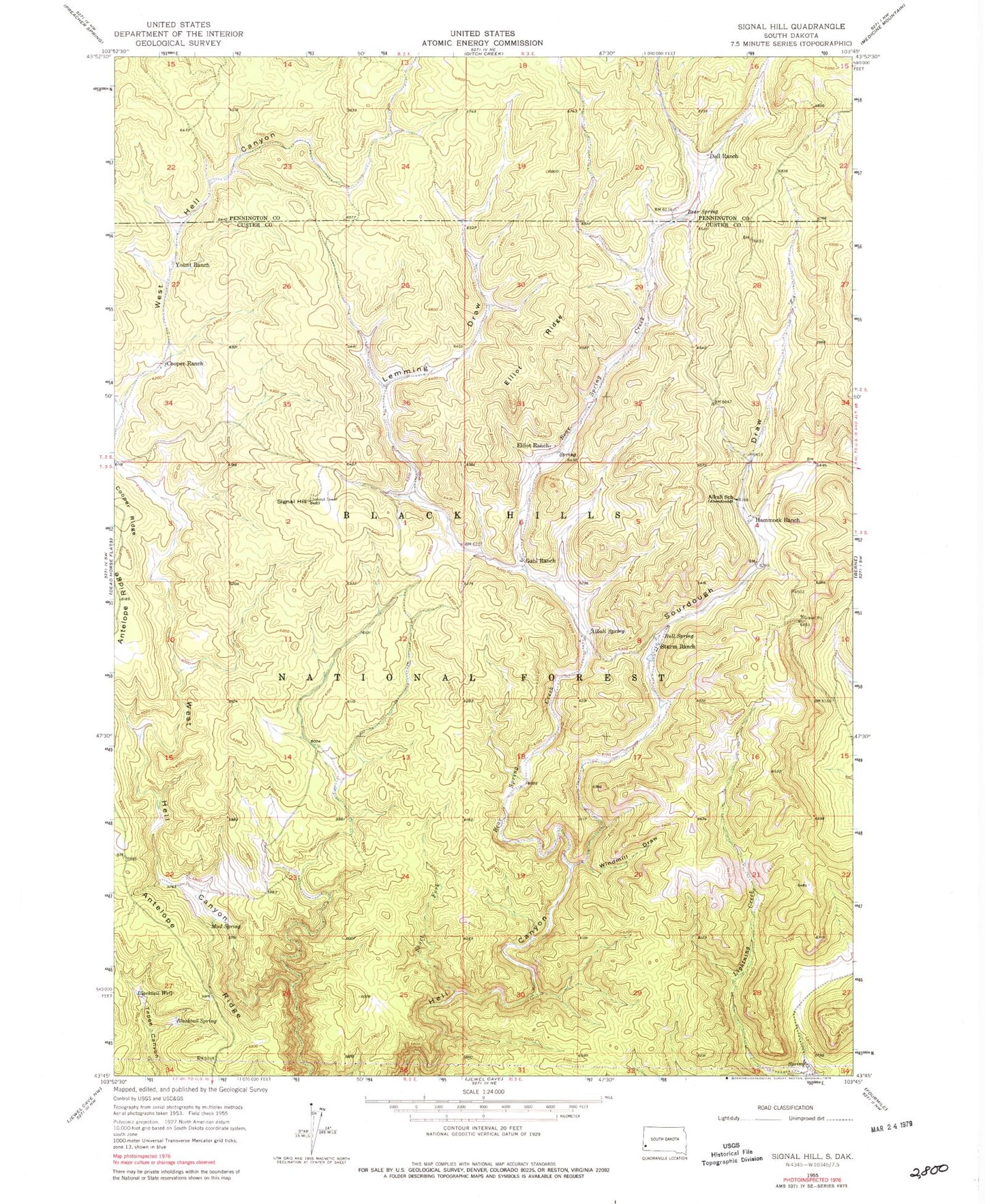 Classic USGS Signal Hill South Dakota 7.5'x7.5' Topo Map Image