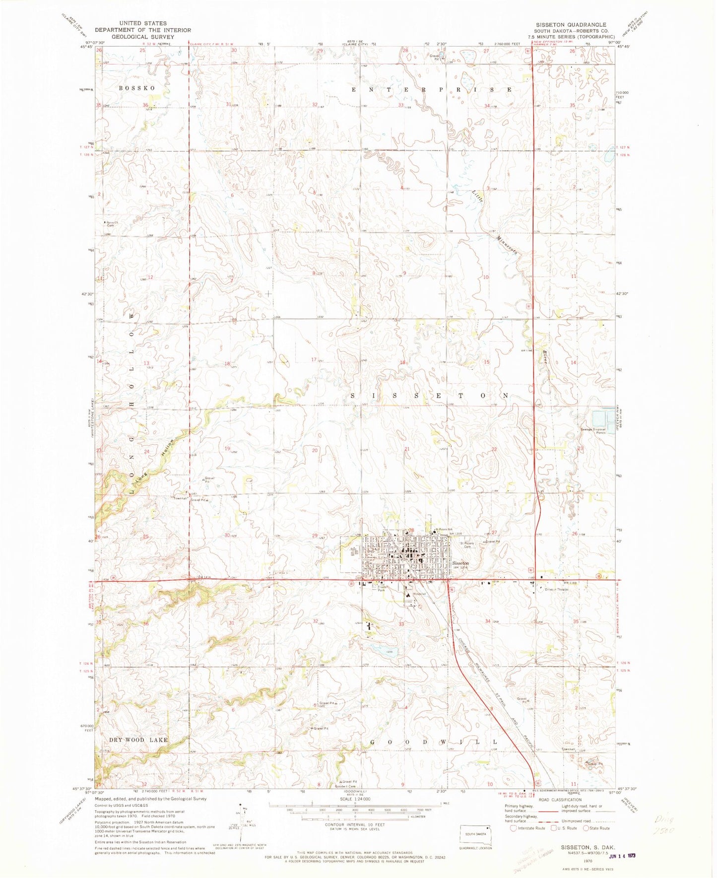 Classic USGS Sisseton South Dakota 7.5'x7.5' Topo Map Image