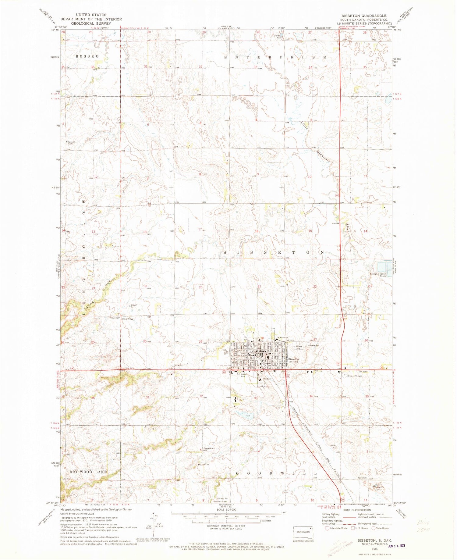 Classic USGS Sisseton South Dakota 7.5'x7.5' Topo Map Image