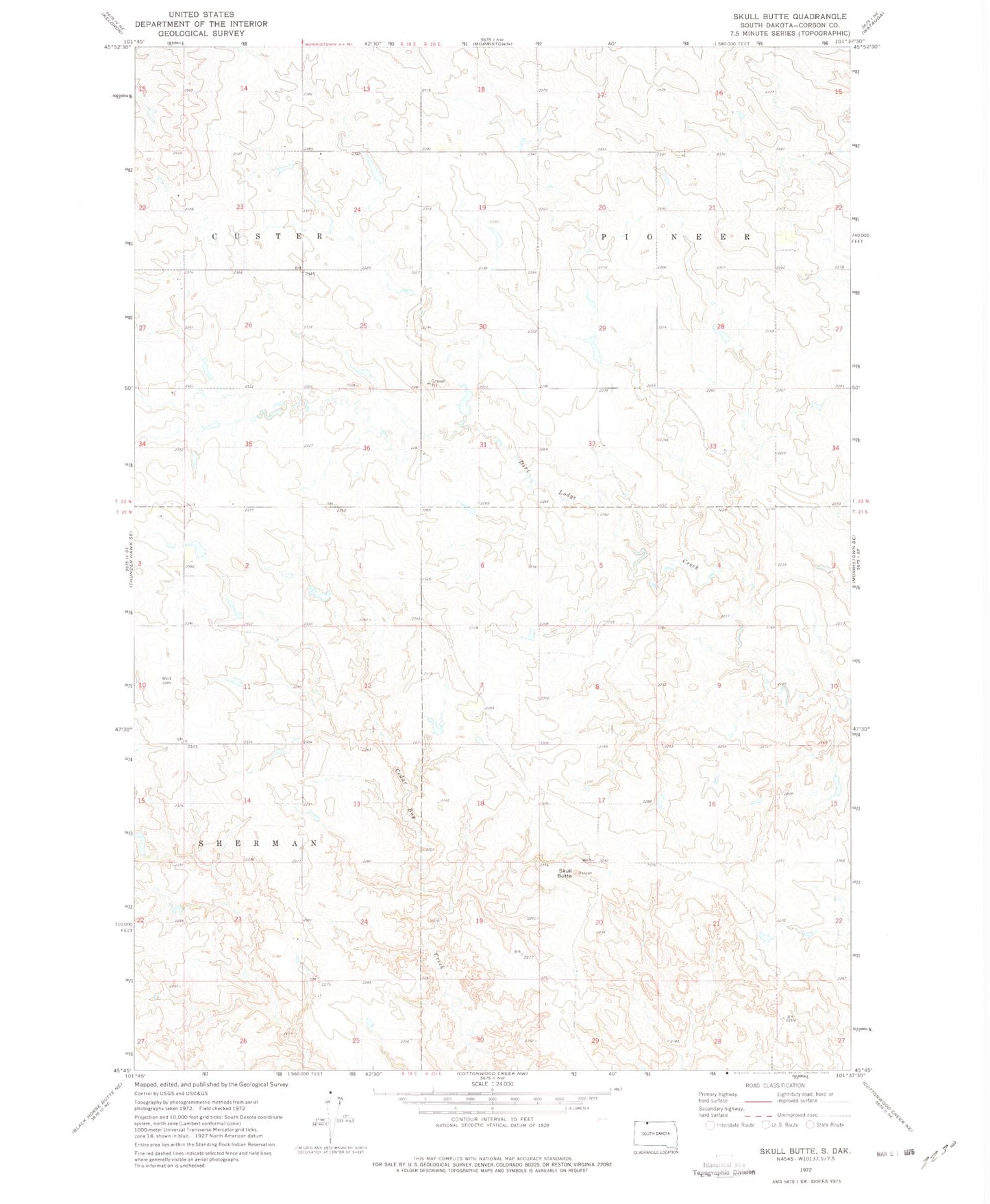 Classic USGS Skull Butte South Dakota 7.5'x7.5' Topo Map Image