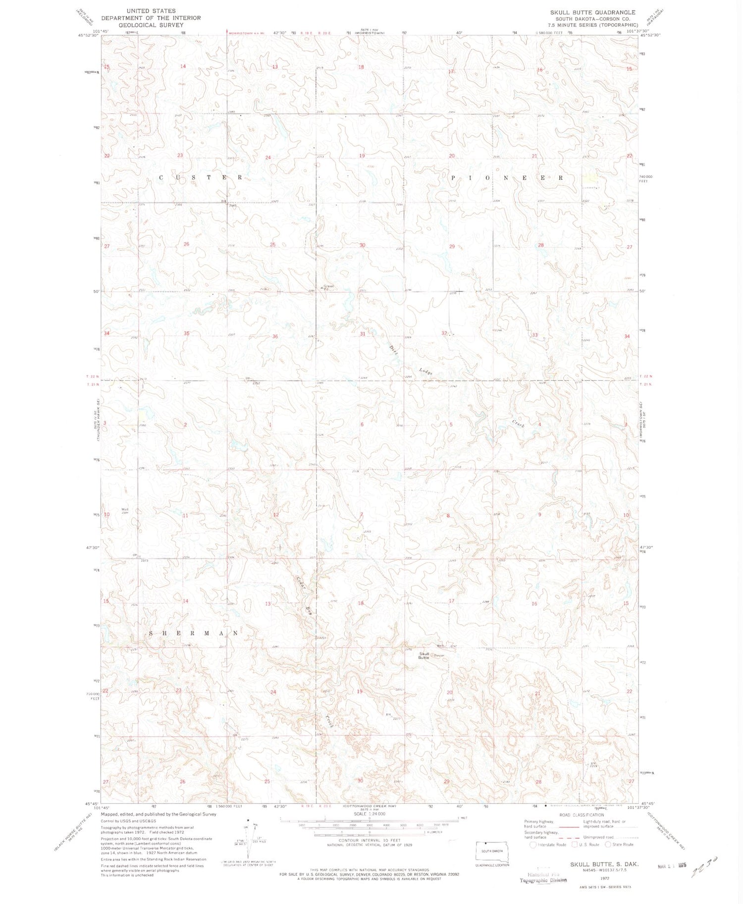 Classic USGS Skull Butte South Dakota 7.5'x7.5' Topo Map Image