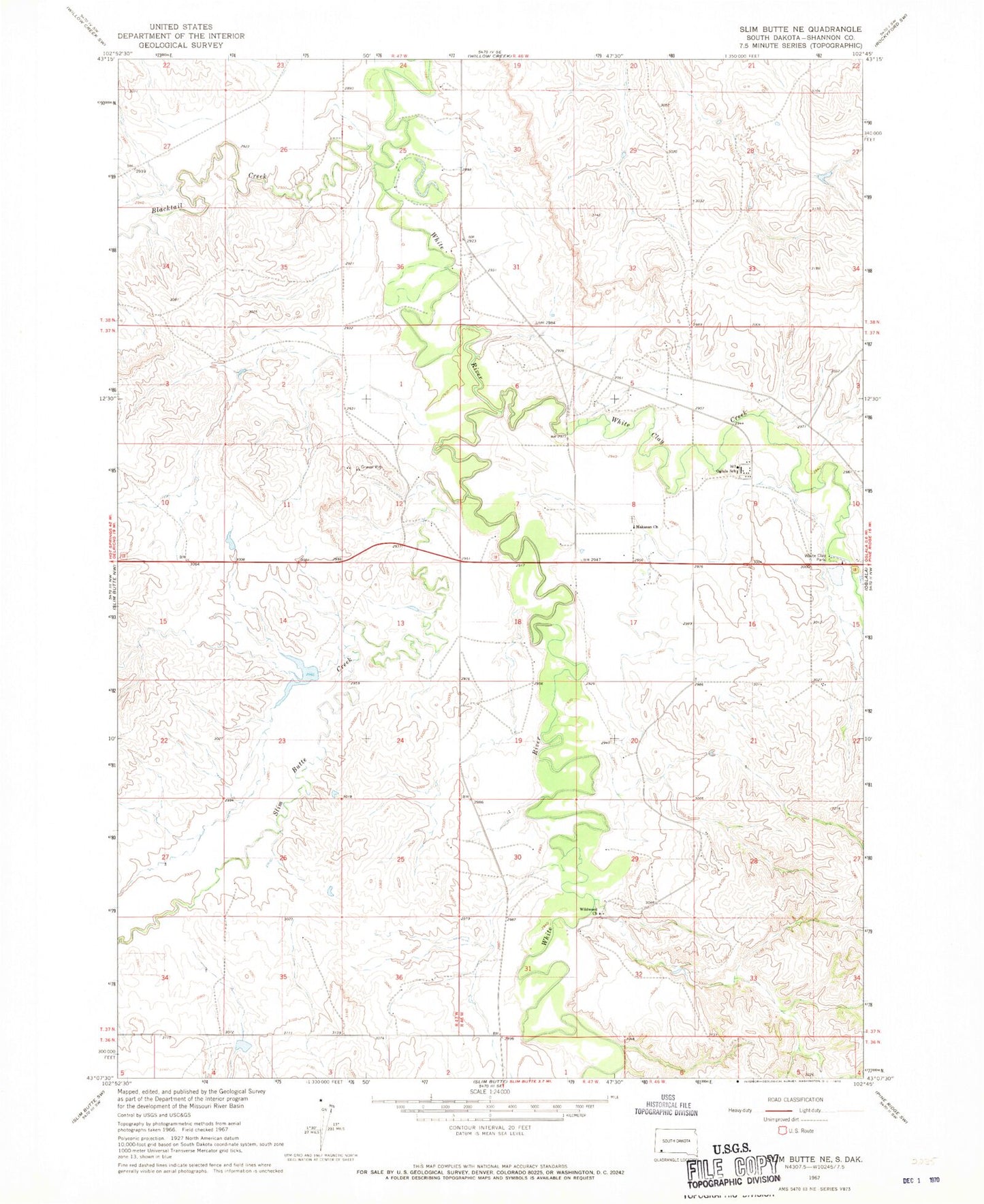 Classic USGS Slim Butte NE South Dakota 7.5'x7.5' Topo Map Image