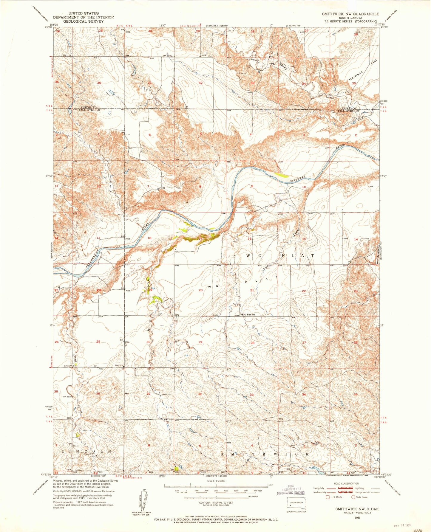 Classic USGS Smithwick NW South Dakota 7.5'x7.5' Topo Map Image
