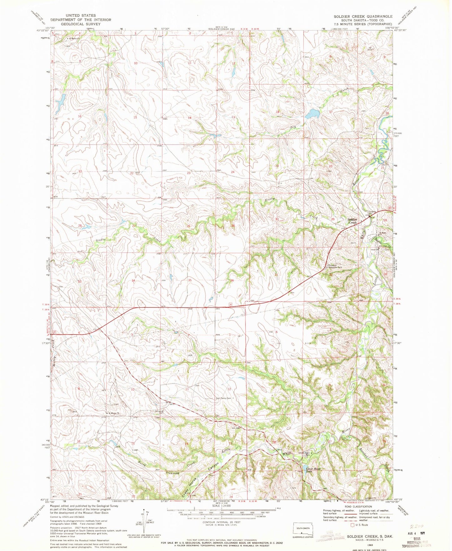 Classic USGS Soldier Creek South Dakota 7.5'x7.5' Topo Map Image