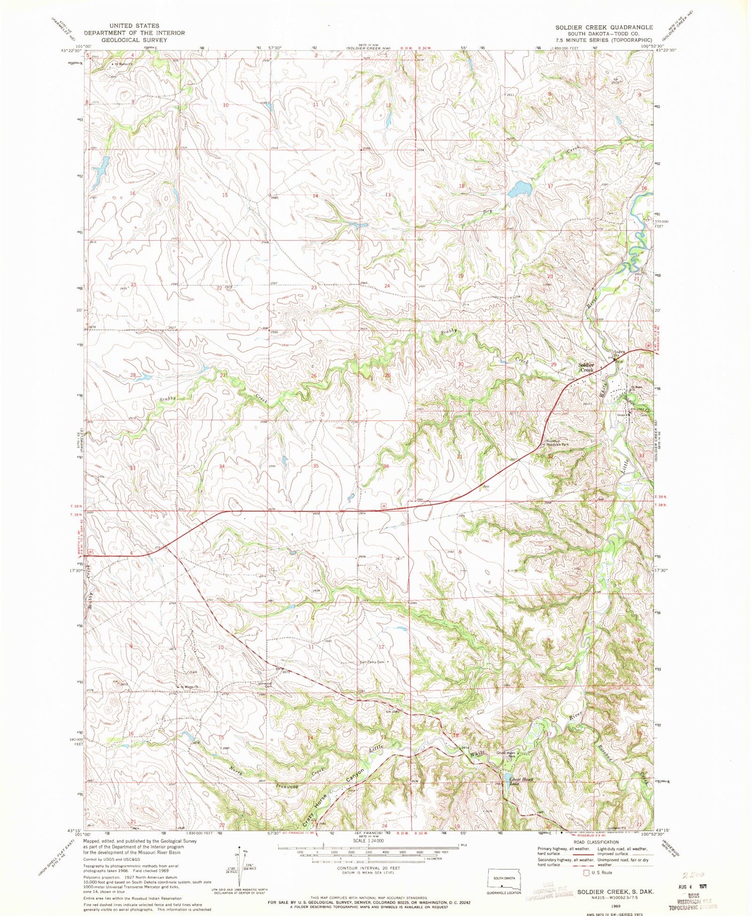 Classic USGS Soldier Creek South Dakota 7.5'x7.5' Topo Map Image