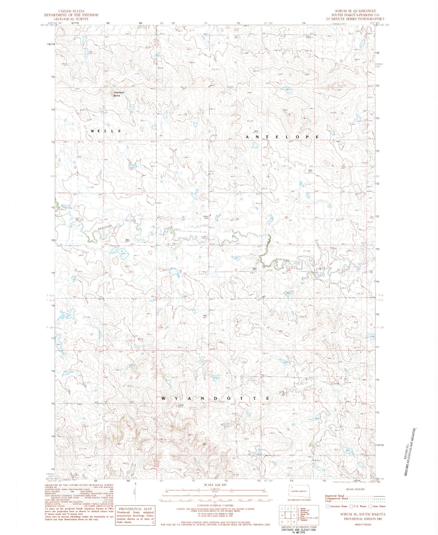 Classic USGS Sorum SE South Dakota 7.5'x7.5' Topo Map Image