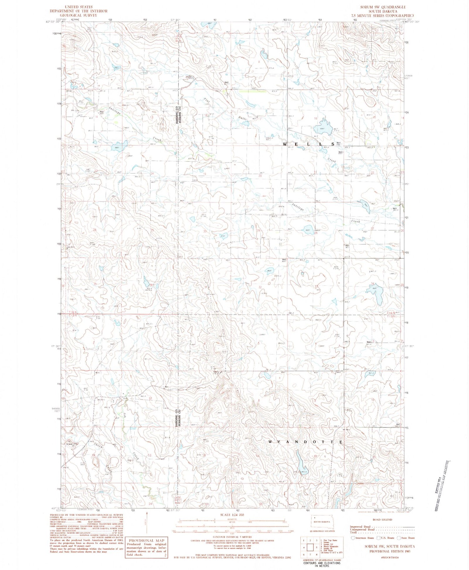 Classic USGS Sorum SW South Dakota 7.5'x7.5' Topo Map Image