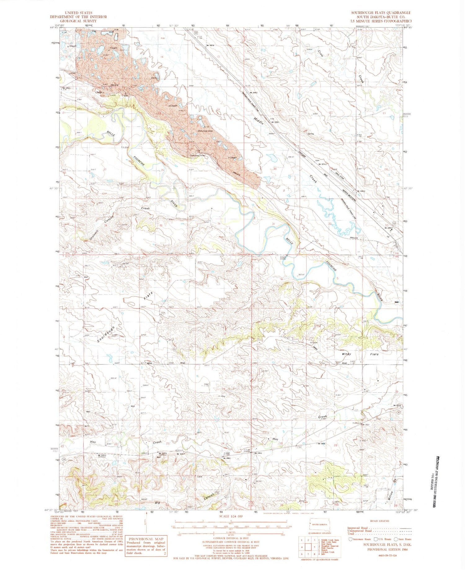 Classic USGS Sourdough Flats South Dakota 7.5'x7.5' Topo Map Image