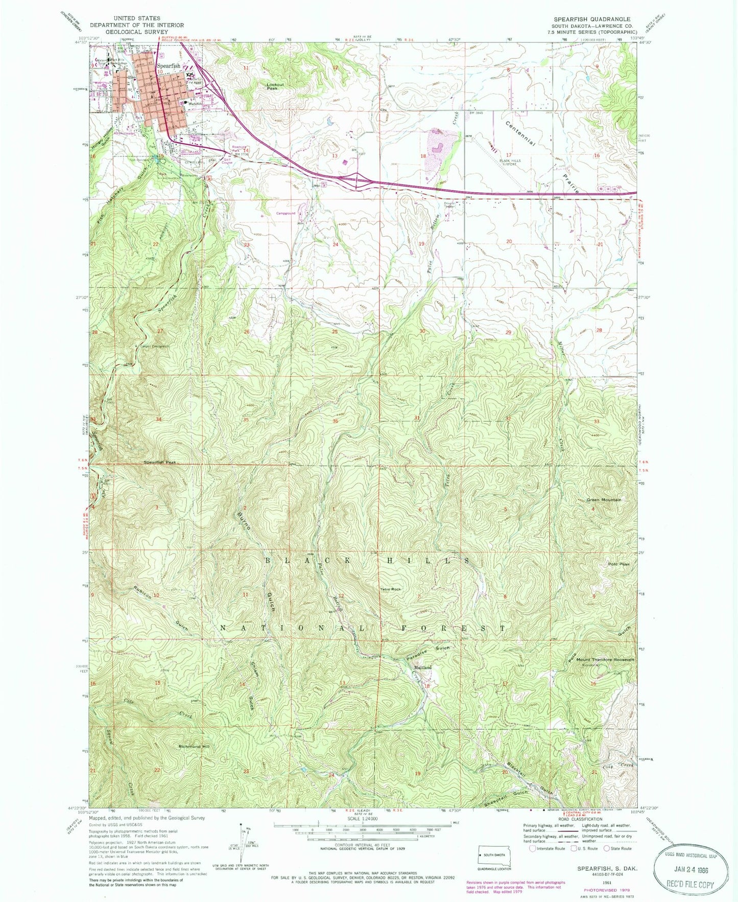 Classic USGS Spearfish South Dakota 7.5'x7.5' Topo Map Image