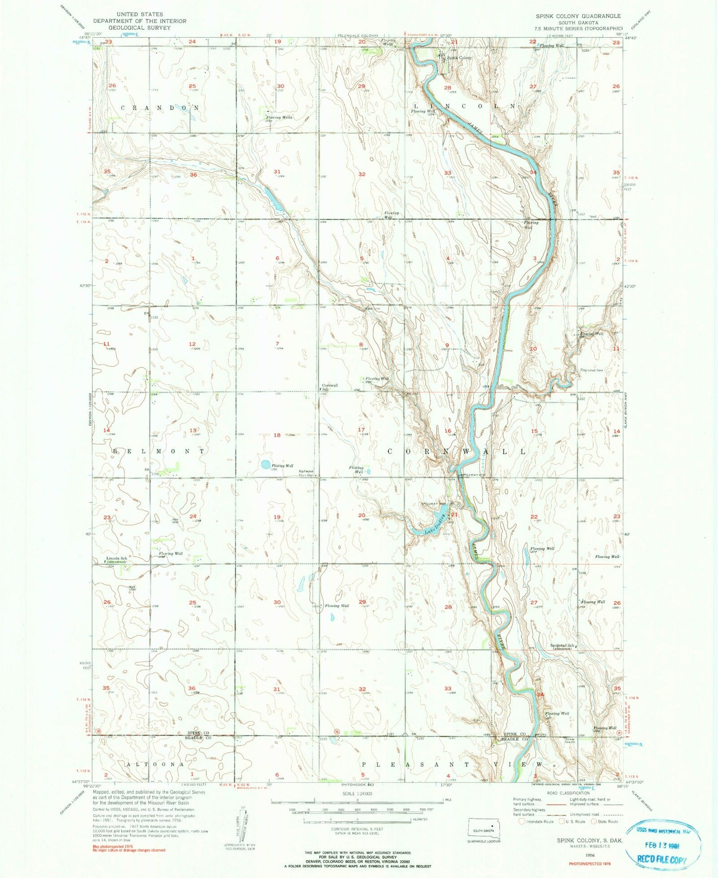 Classic USGS Spink Colony South Dakota 7.5'x7.5' Topo Map Image