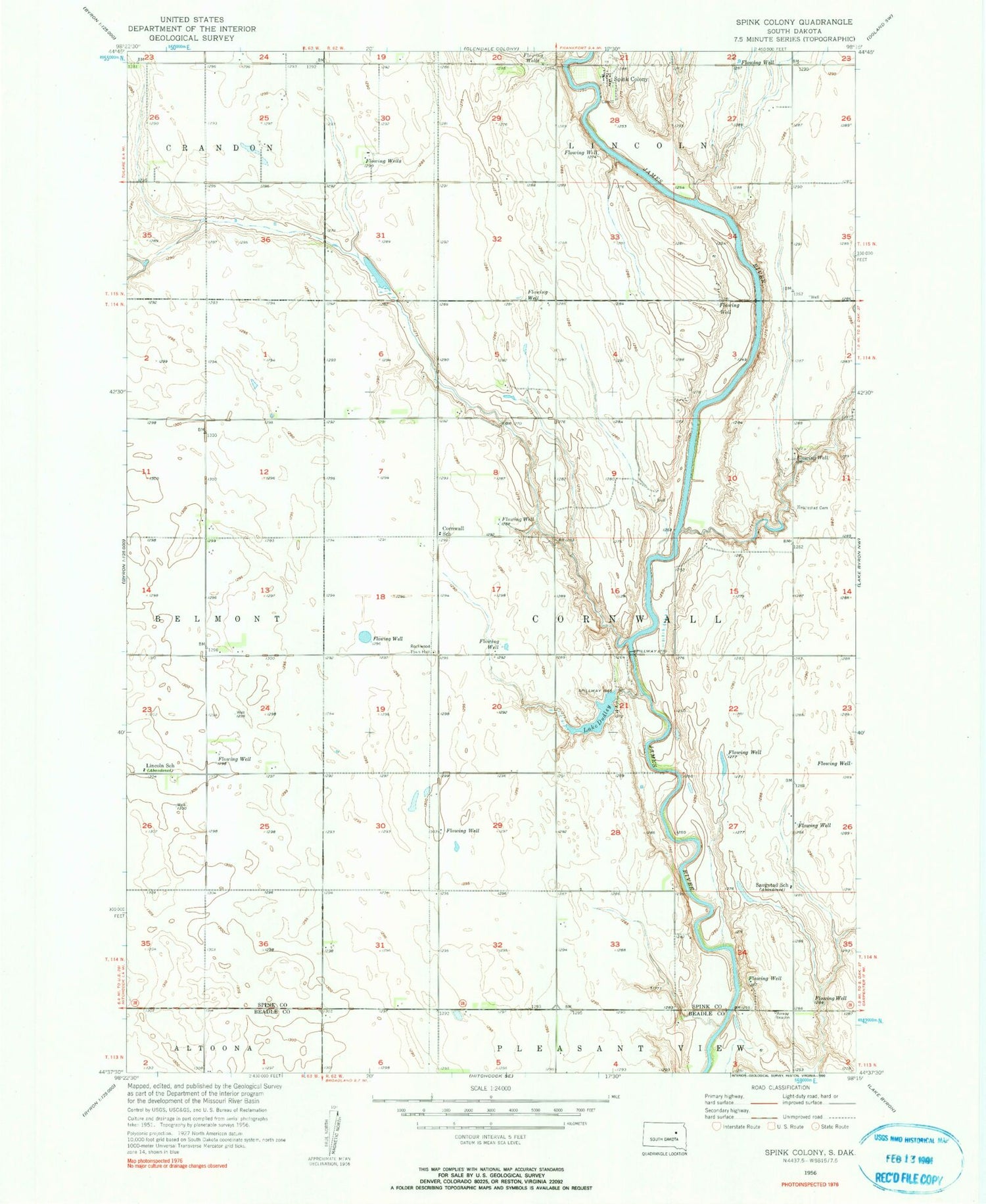 Classic USGS Spink Colony South Dakota 7.5'x7.5' Topo Map Image