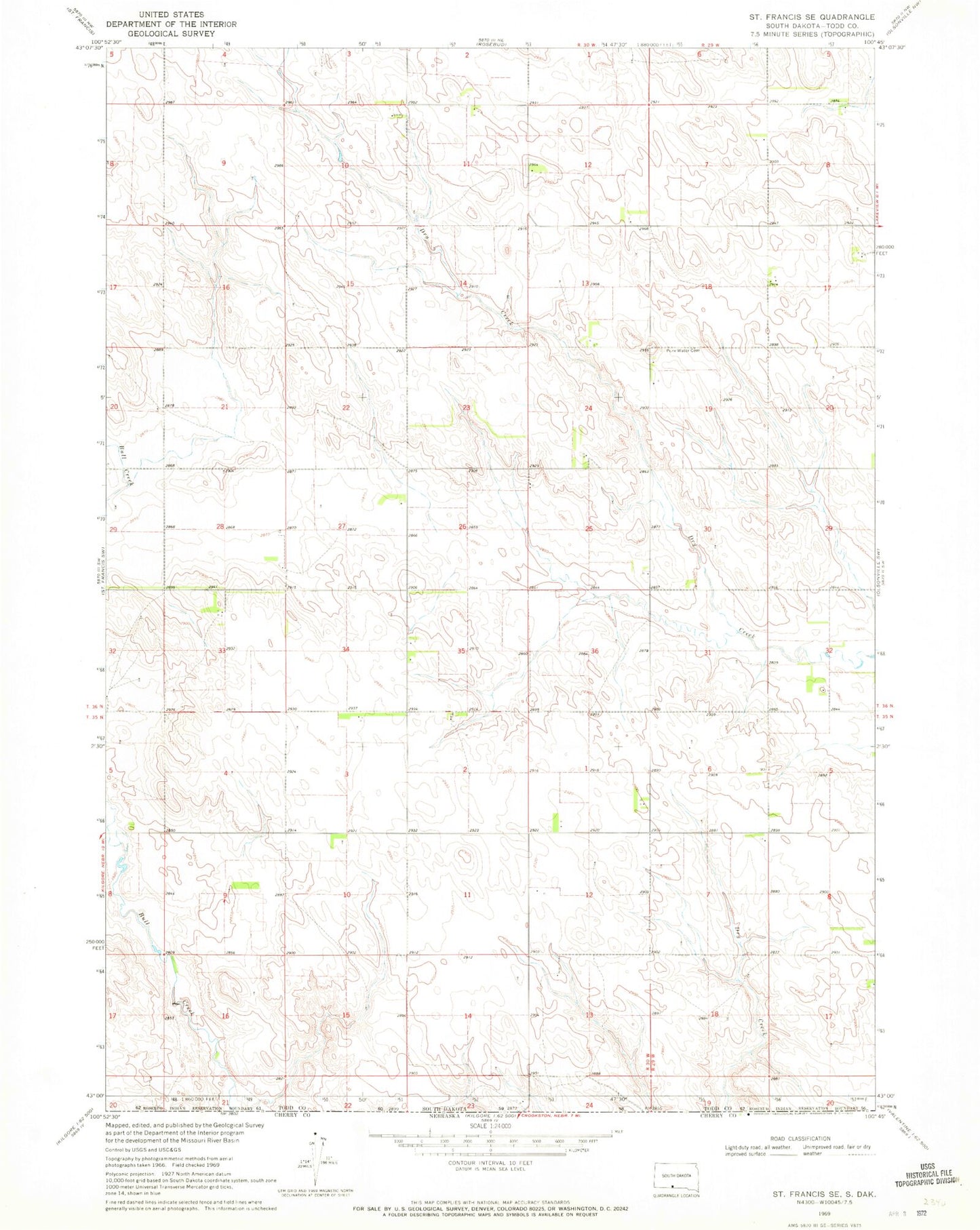 Classic USGS Saint Francis SE South Dakota 7.5'x7.5' Topo Map Image