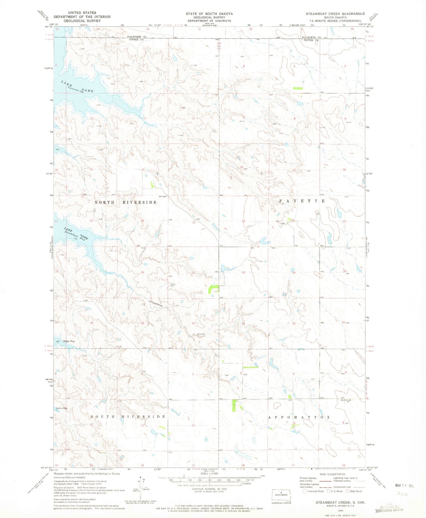 Classic USGS Steamboat Creek South Dakota 7.5'x7.5' Topo Map Image