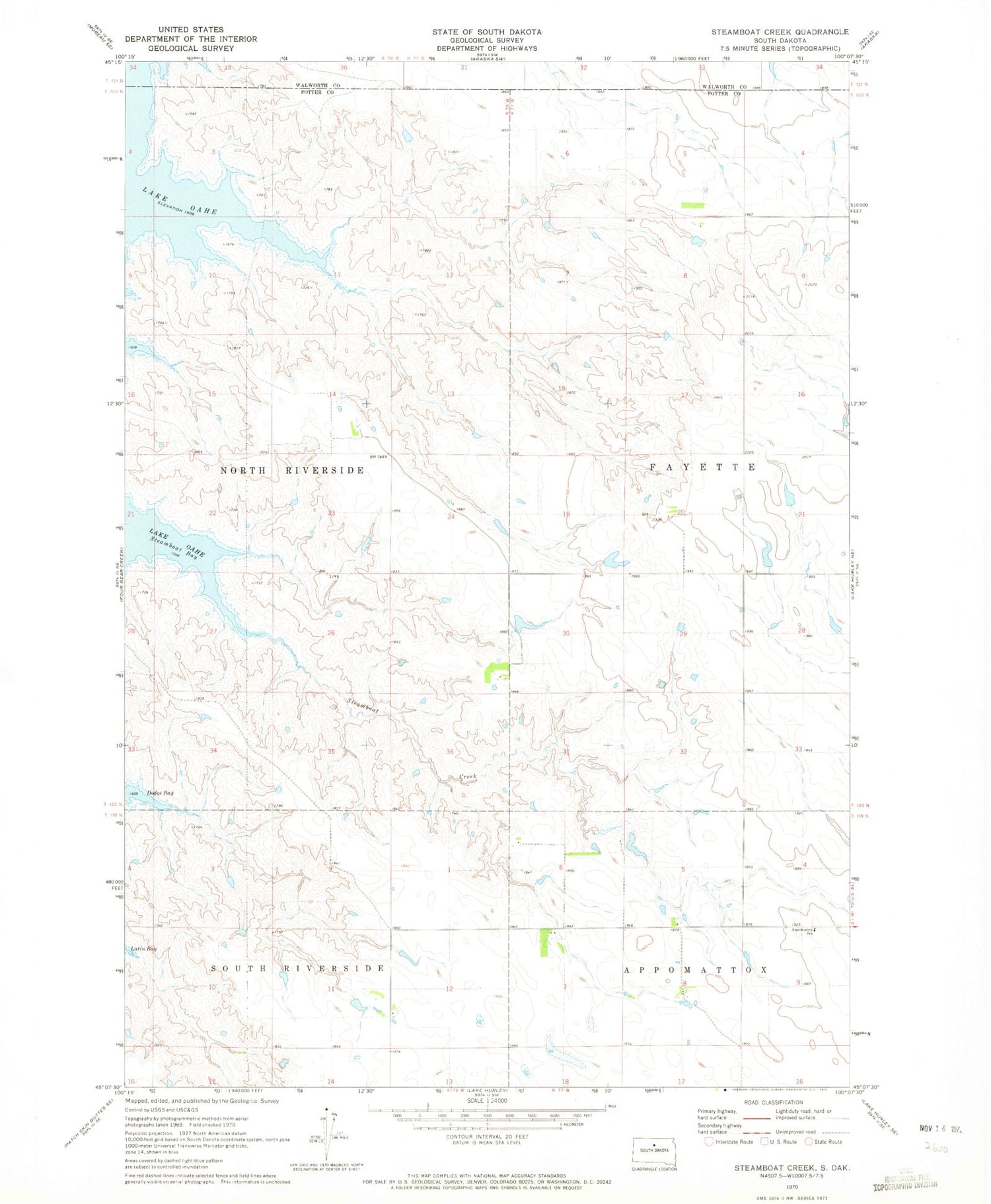 Classic USGS Steamboat Creek South Dakota 7.5'x7.5' Topo Map Image