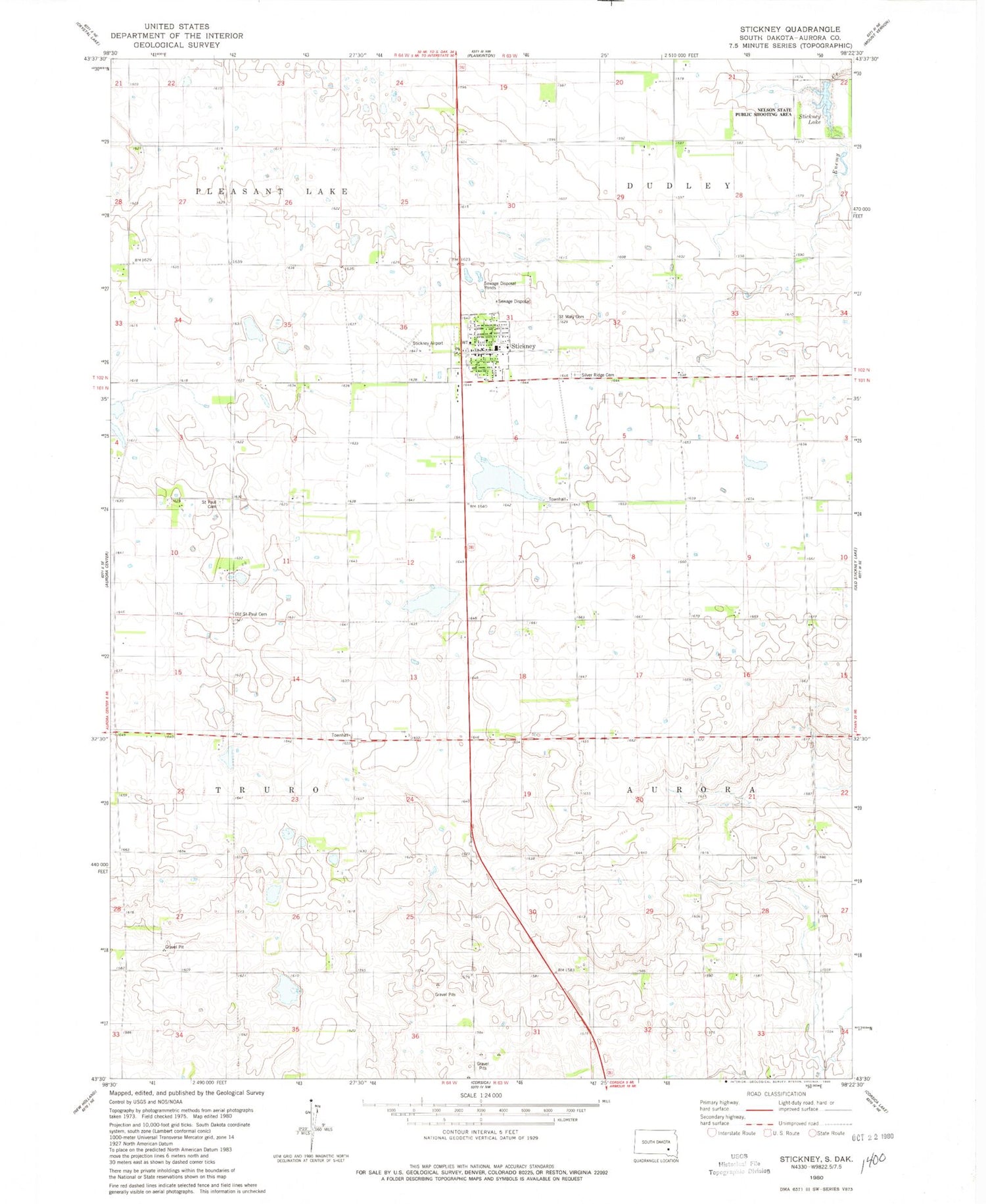 Classic USGS Stickney South Dakota 7.5'x7.5' Topo Map Image