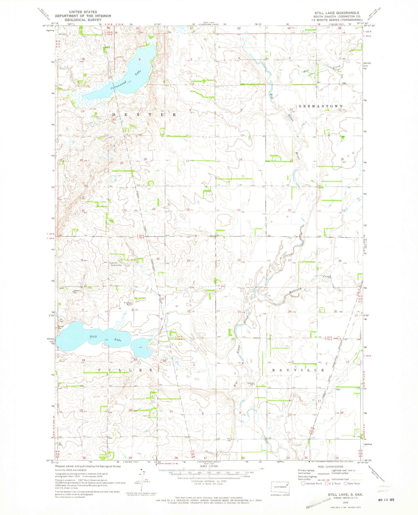 Classic USGS Still Lake South Dakota 7.5'x7.5' Topo Map Image