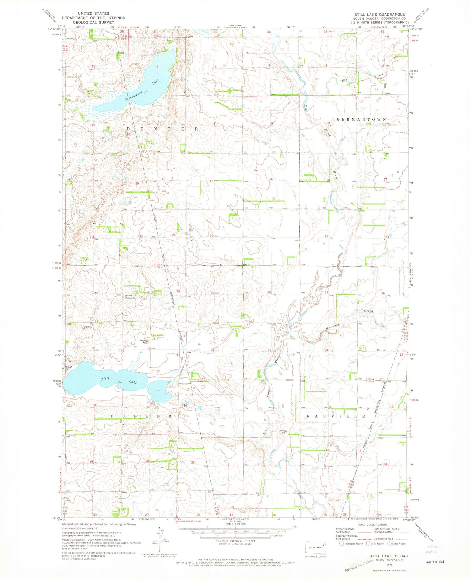 Classic USGS Still Lake South Dakota 7.5'x7.5' Topo Map Image