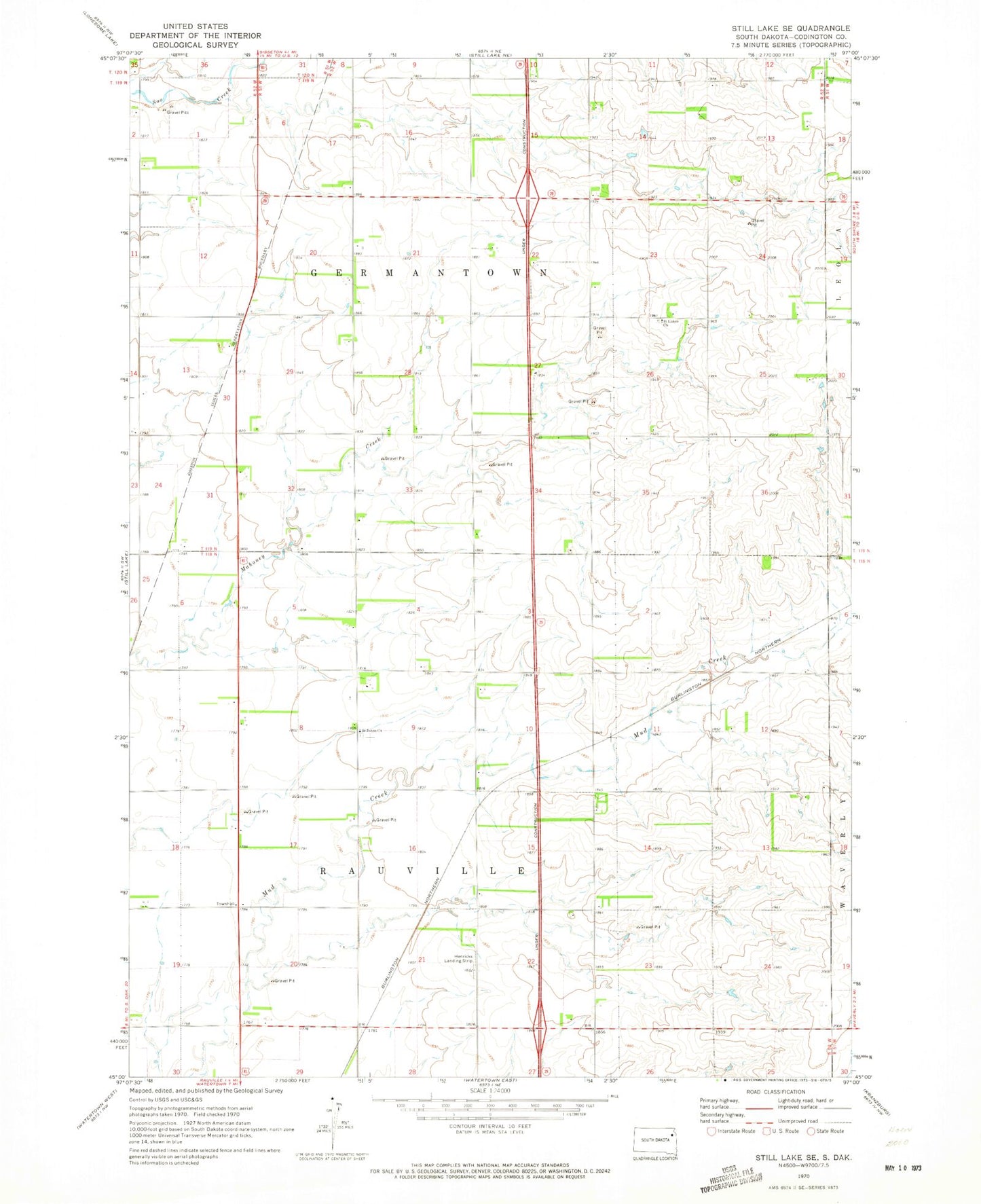 Classic USGS Still Lake SE South Dakota 7.5'x7.5' Topo Map Image