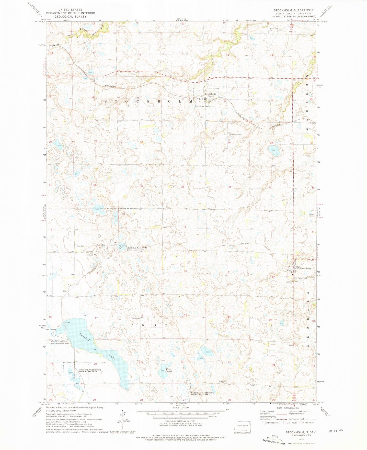 Classic USGS Stockholm South Dakota 7.5'x7.5' Topo Map Image