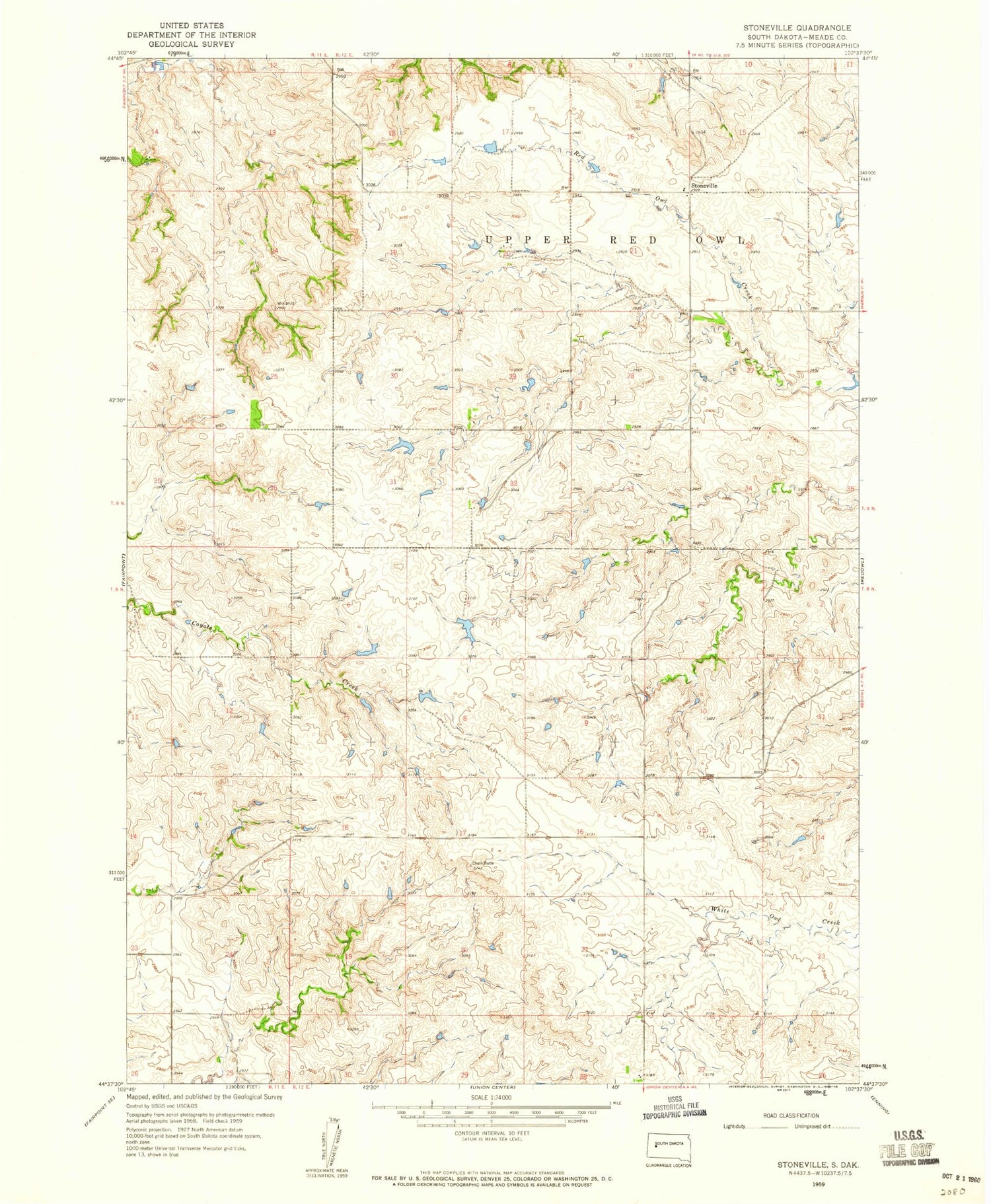 Classic USGS Stoneville South Dakota 7.5'x7.5' Topo Map Image